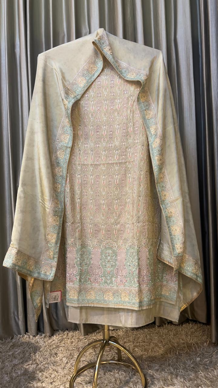 sangeet function wear thread work dress material