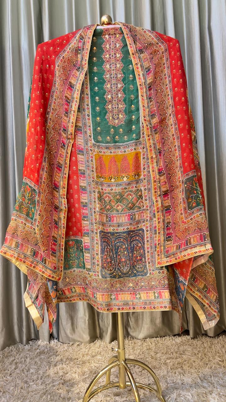 Digital print, sangeet, haldi, mehndi, handwork dress material