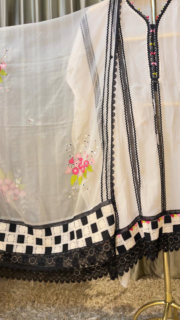 Organza Fabric with Thread Work Dress Material