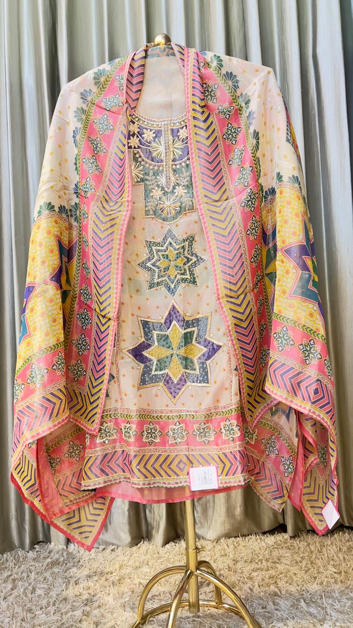 Printed Organza party wear Dress Material