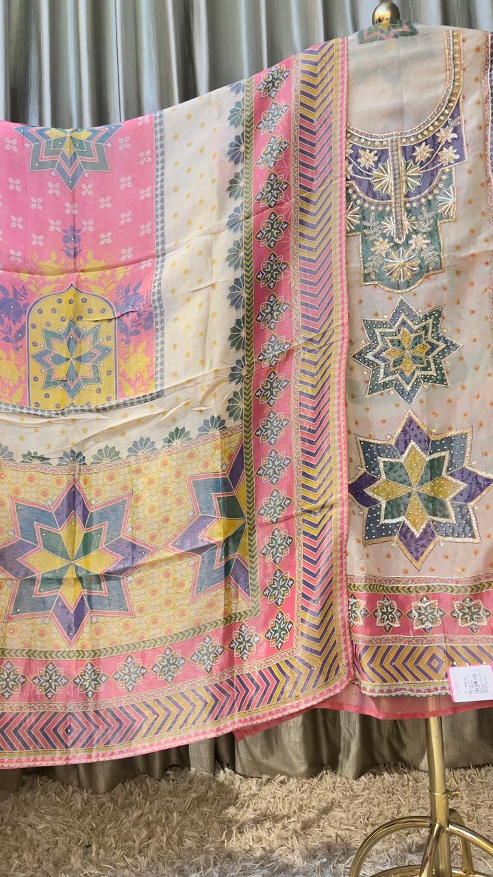 Printed Organza party wear Dress Material