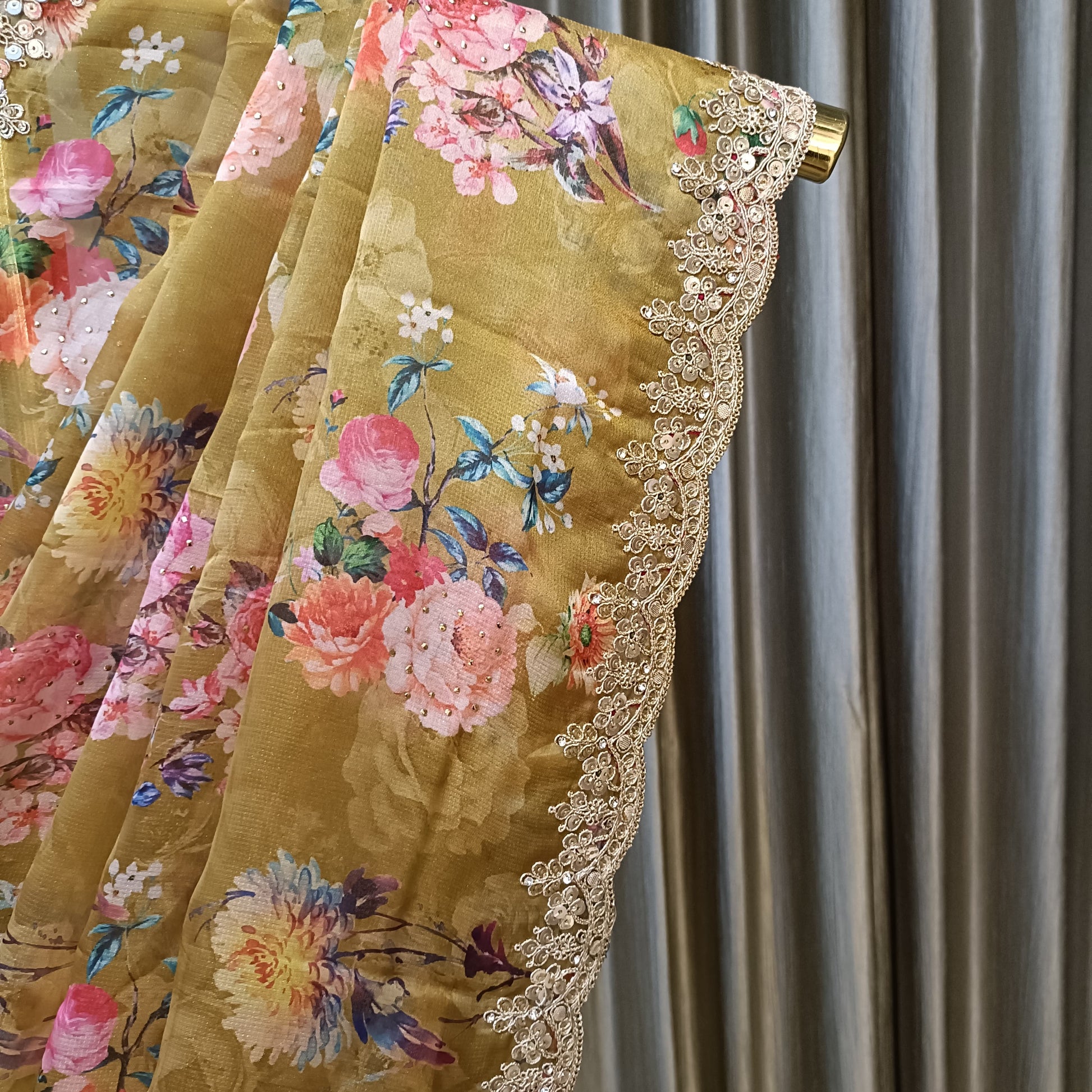 ORGANZA PARTY WEAR SAREE HALDI,CEREMONY,FESTIVE OCCASSIONAL WEAR