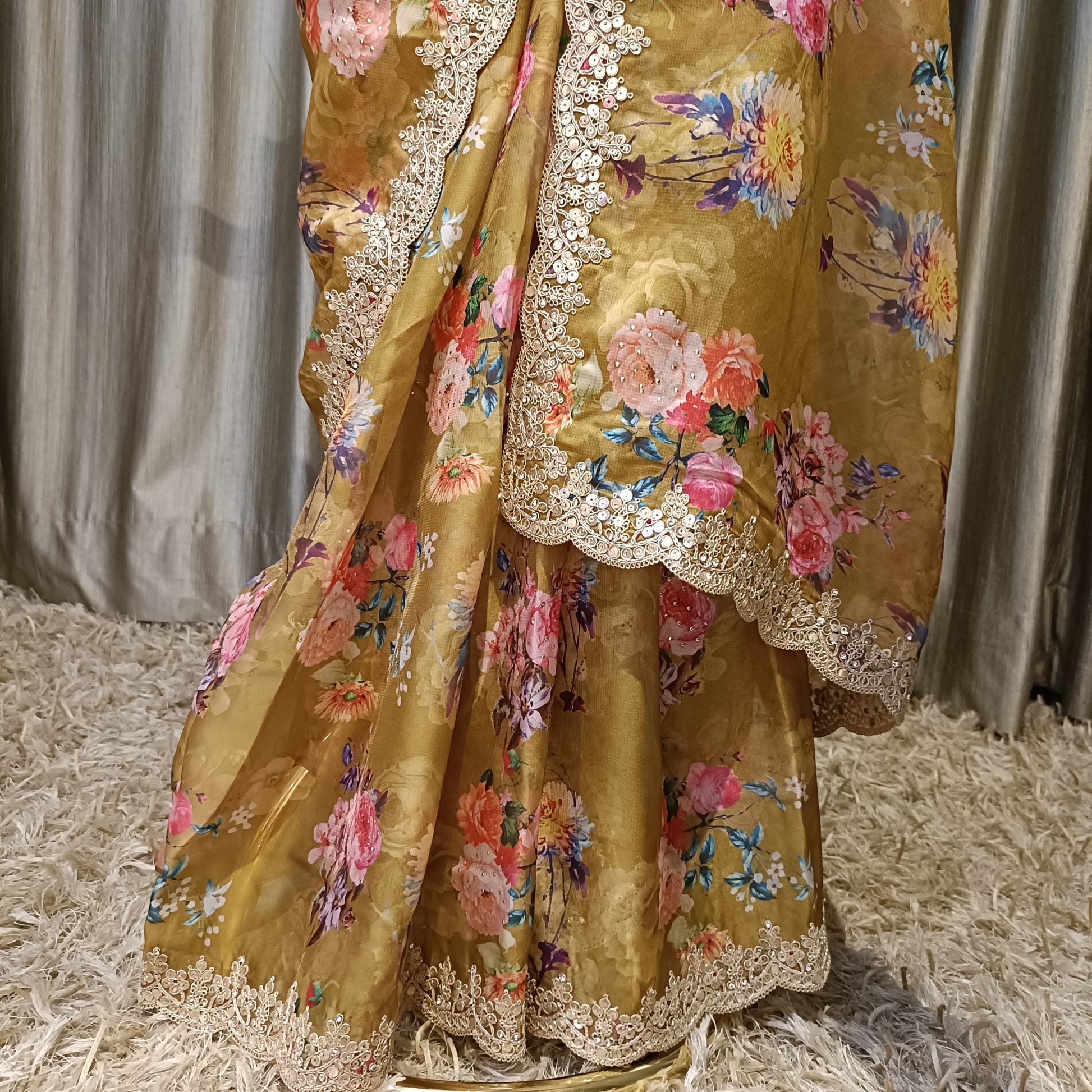 ORGANZA PARTY WEAR SAREE HALDI,CEREMONY,FESTIVE OCCASSIONAL WEAR