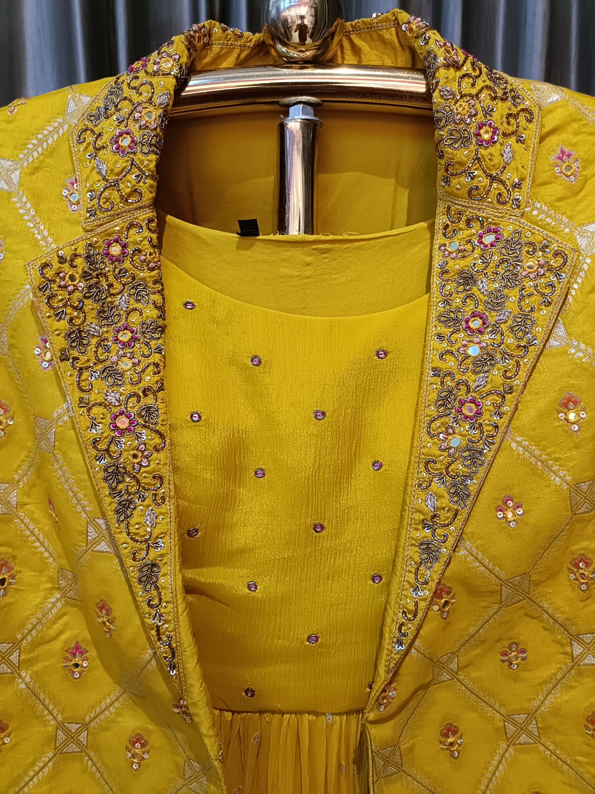 JACKET STYLE ANARKALI DRESS HALDI CEREMONEY,FESTIV OCCASSION,