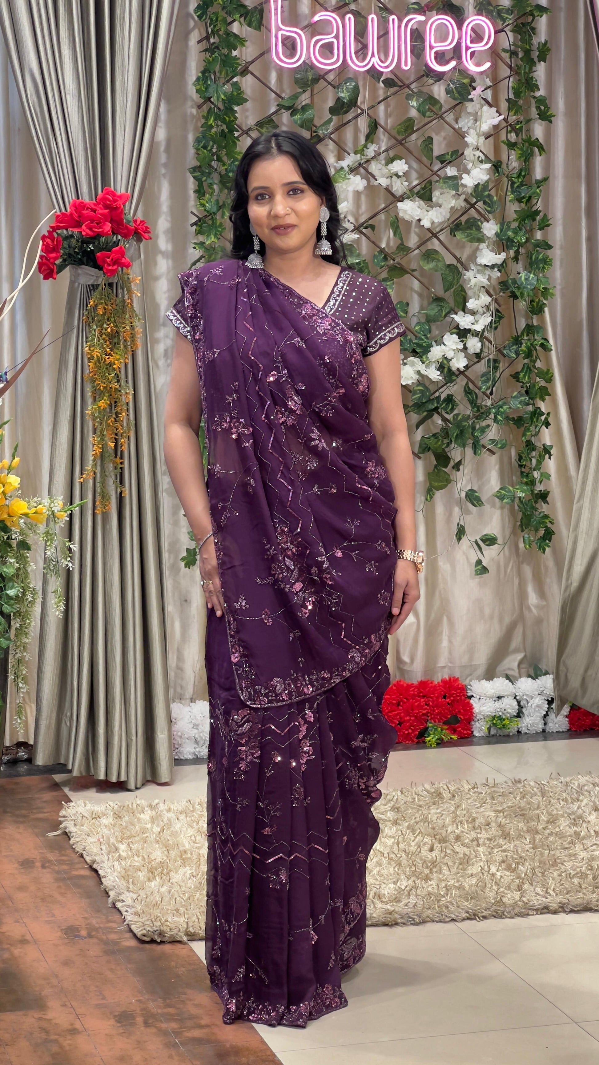 ORGANZA SAREE PARTY WEAR,PARTIES,FESTIVE OCCASSION