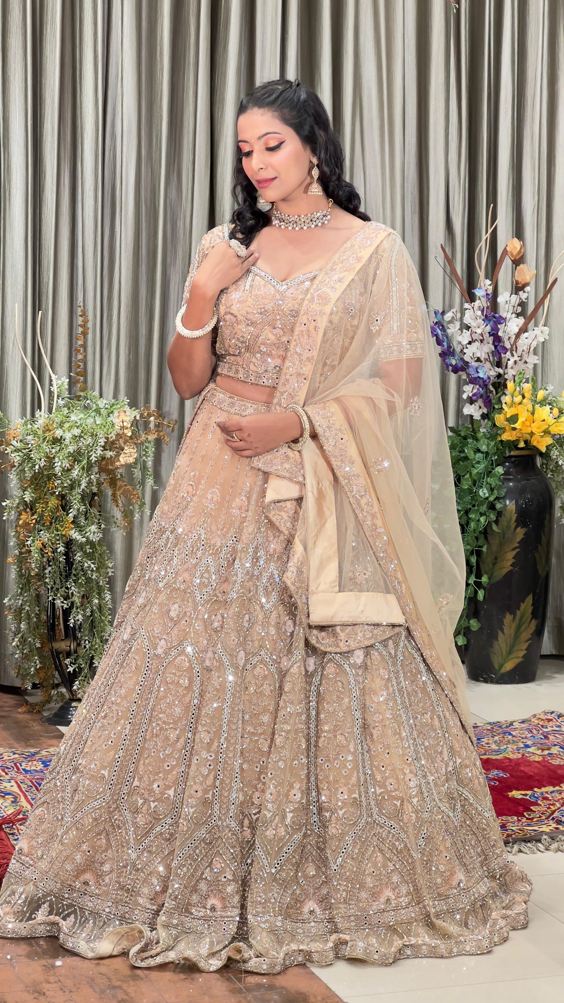 ROSE GOLD HAND WPORK LEHENGA SET WITH DUPATTA