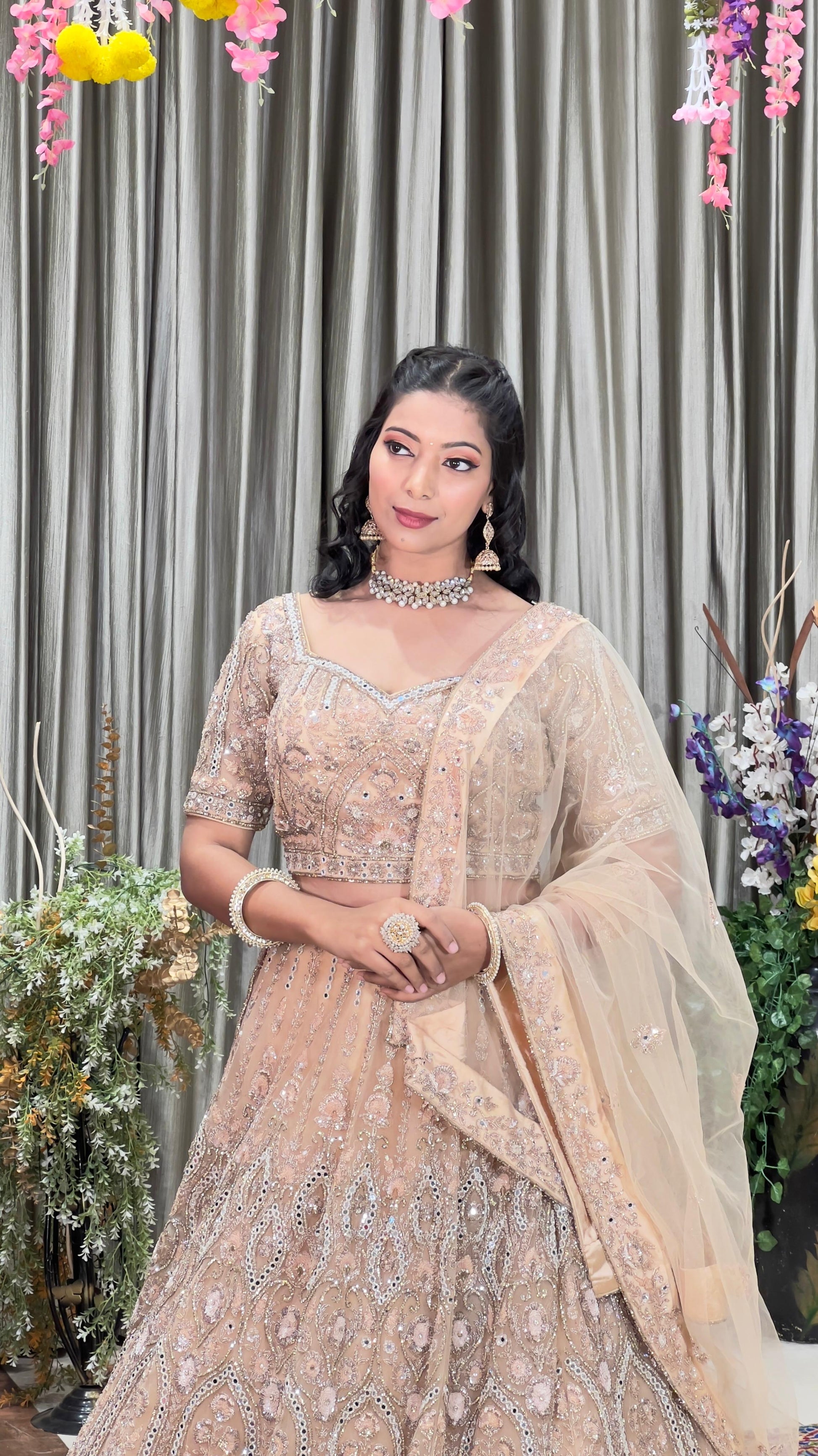 ROSE GOLD HAND WPORK LEHENGA SET WITH DUPATTA