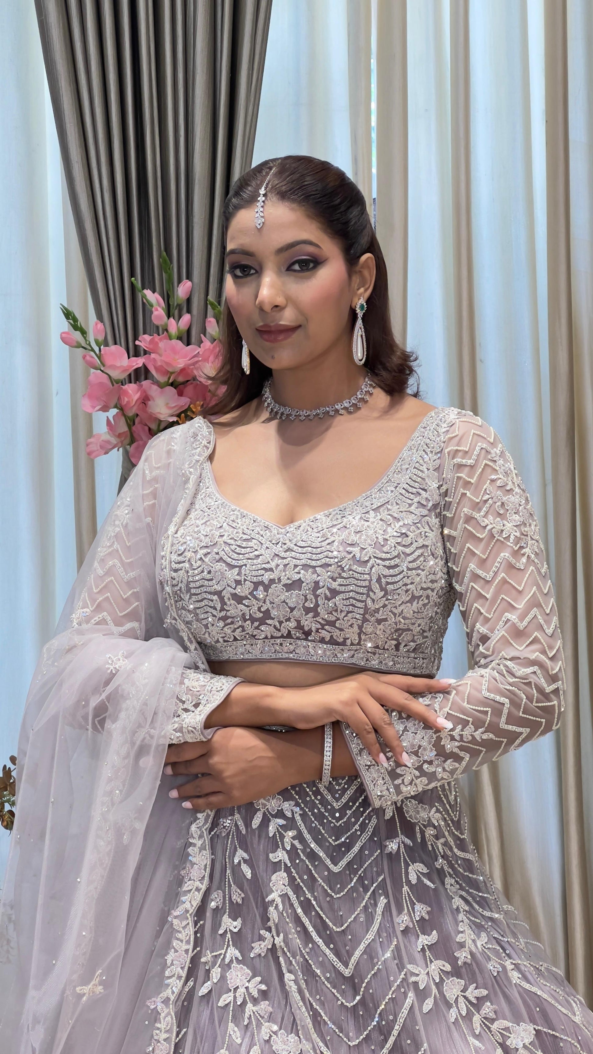 RECEPTION,ENGAGEMENT DESIGNER LAVENDER COLOR LEHENGA CHOLI