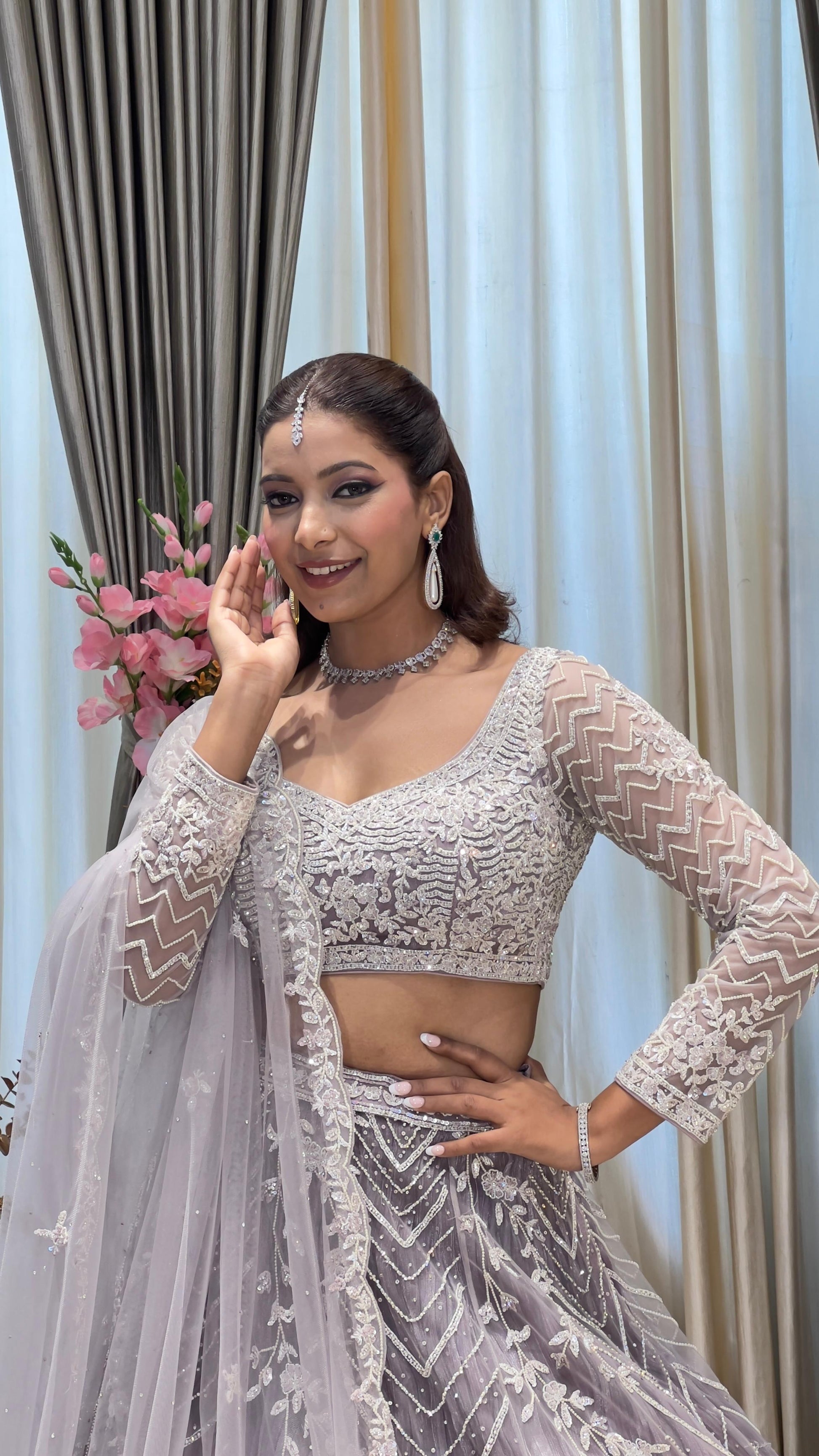 RECEPTION,ENGAGEMENT DESIGNER LAVENDER COLOR LEHENGA CHOLI