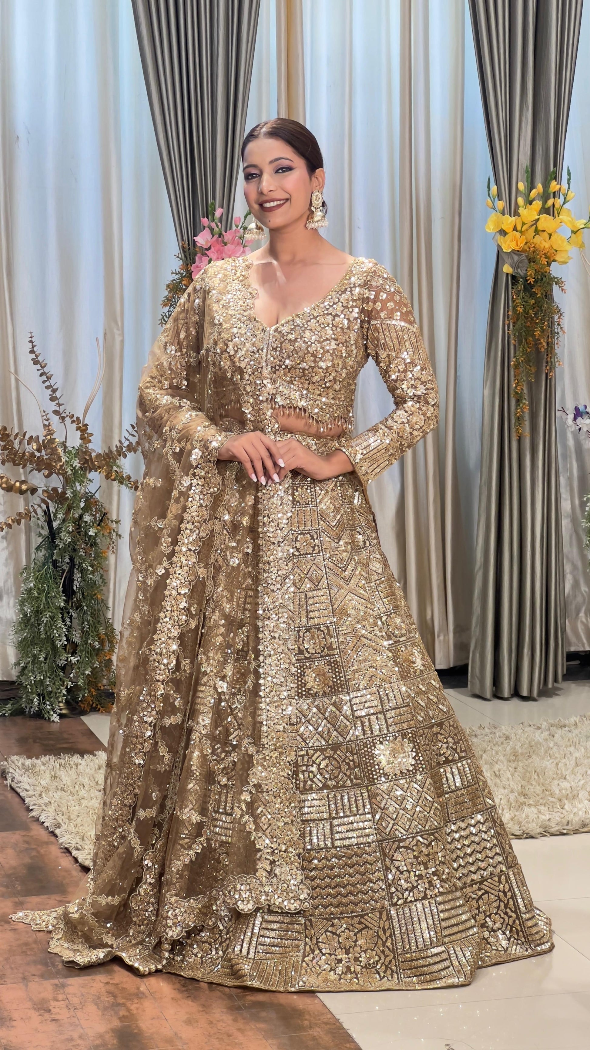 WEDDING & RECEPTION WEAR DESIGNER GOLDEN LEHENGA CHOLI