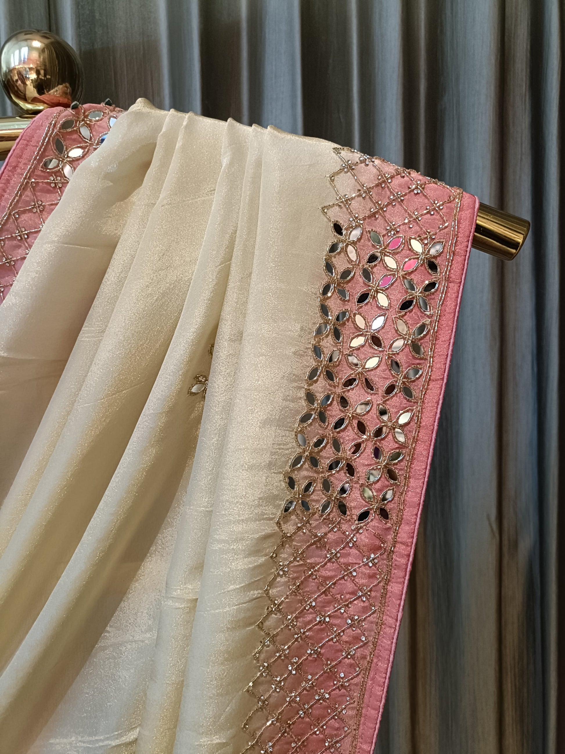 PARTY WEAR,MIRROR AND CUT DANA WORK DESIGNER SAREE