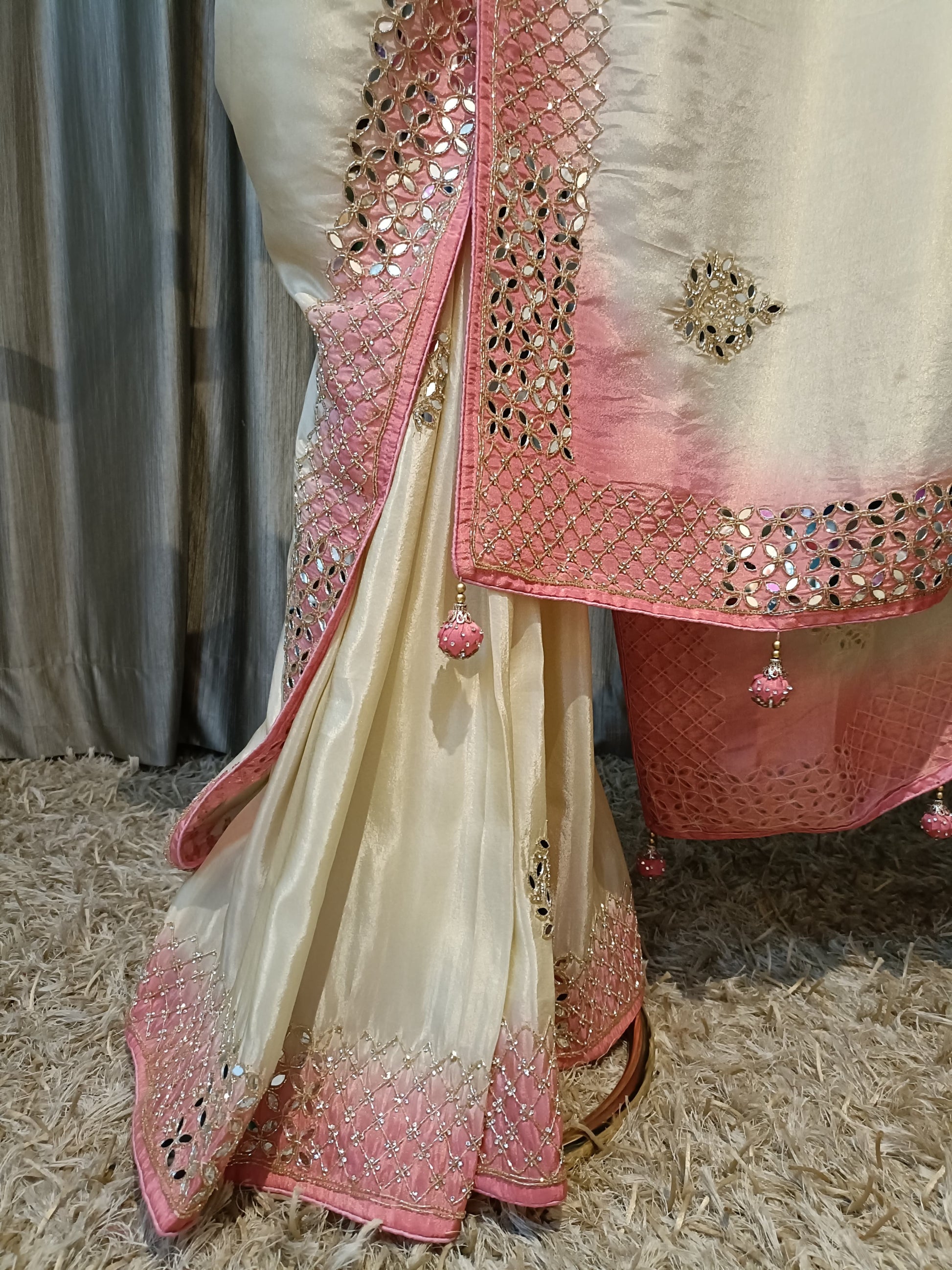 PARTY WEAR,MIRROR AND CUT DANA WORK DESIGNER SAREE