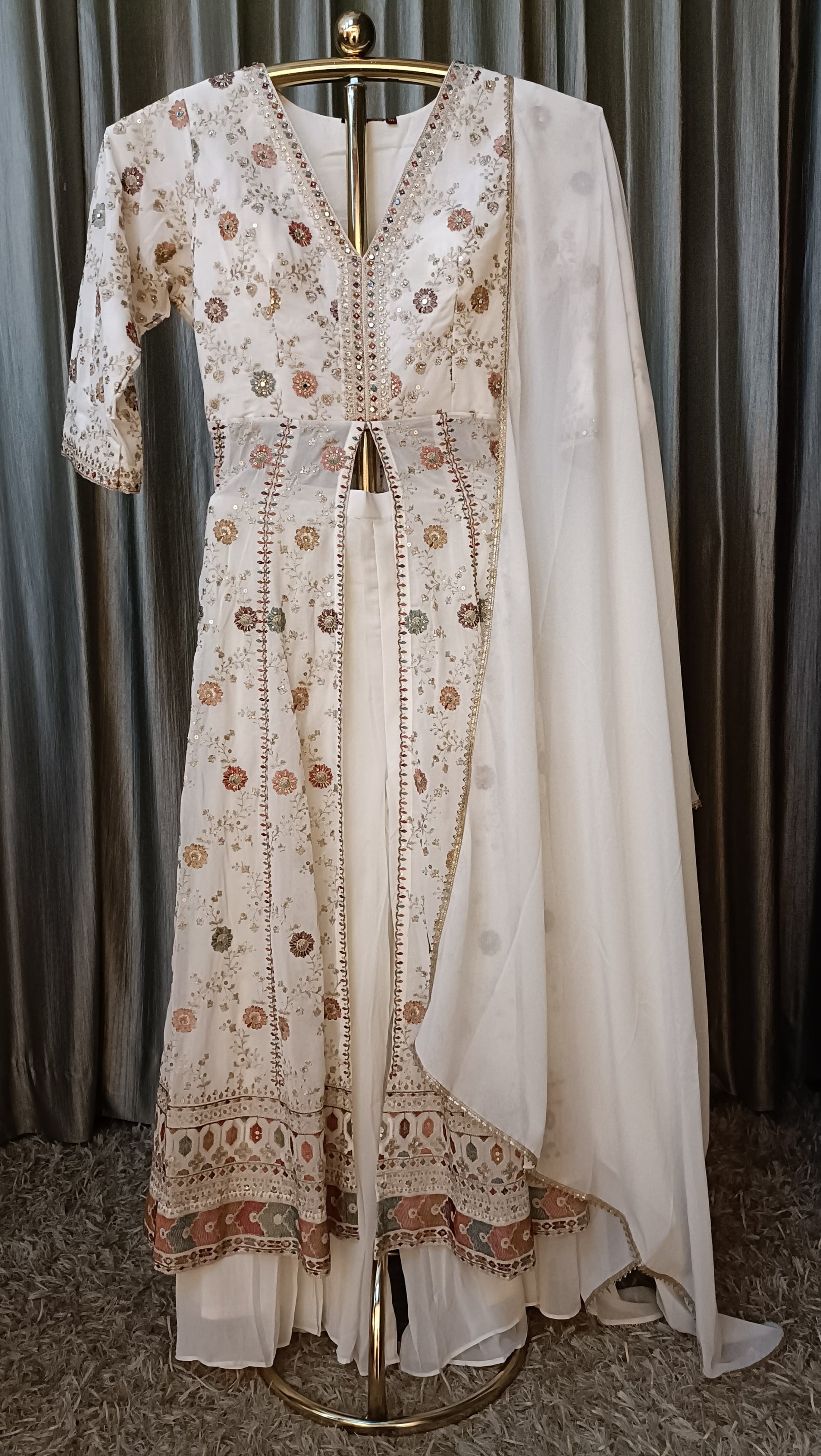 INDO-WESTERN FRONT SLIT CUT TOP WITH PALAZZO SET, FESTIVE OCCASSION,TRADITIONAL,EVENING OUTFIT