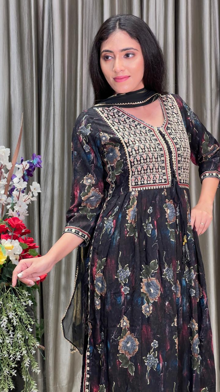 A-LINE PRINTED COTTON KURTA SET