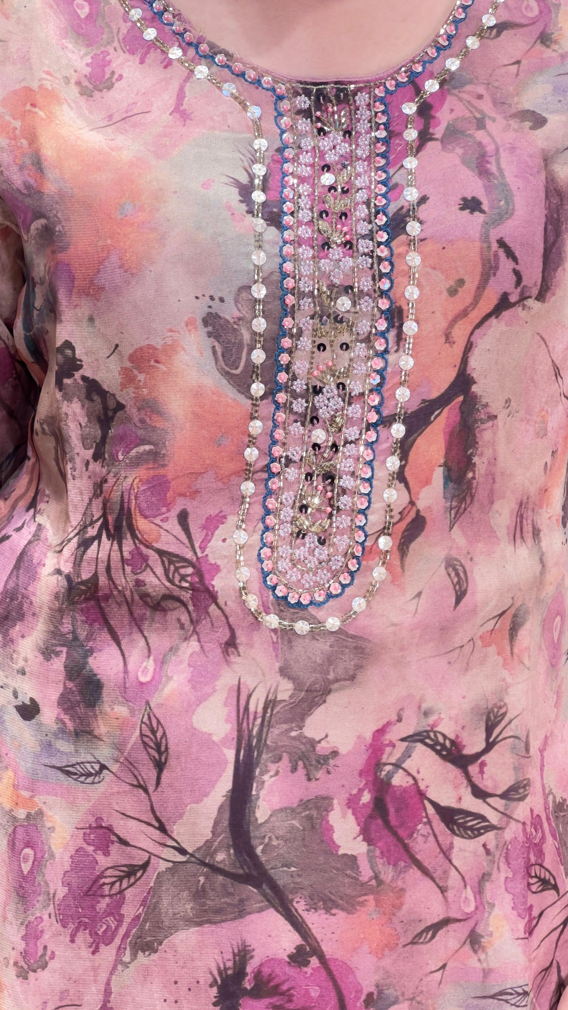 Printed Regular Wear Organza Kurti Set