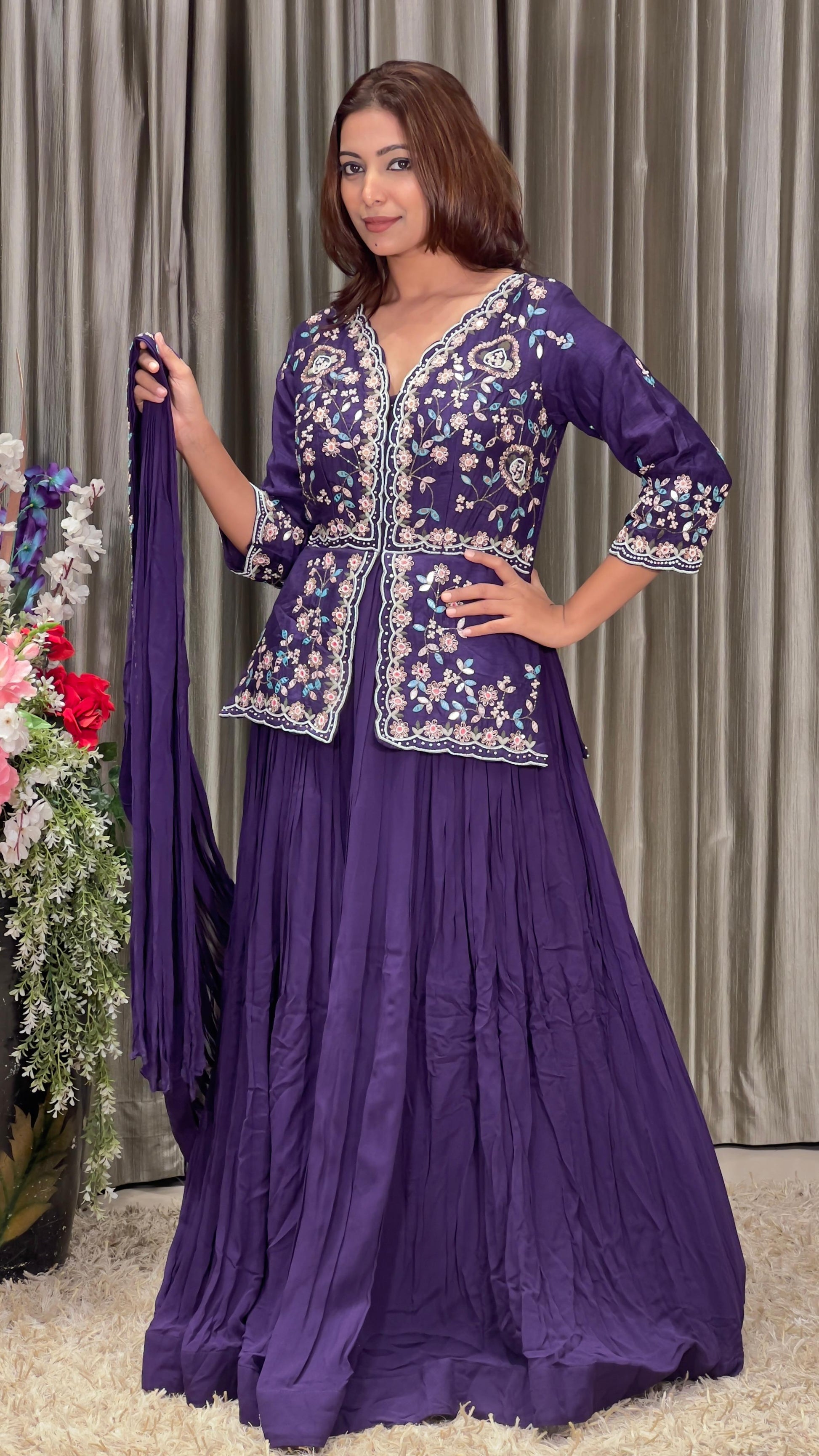 INDO-WESTERN,PARTY WEAR,ANARKALI,SANGEET,MEHNDI,HALDI,ROKA,DRAPE GOWN WITH ATTACHED DUPATTA