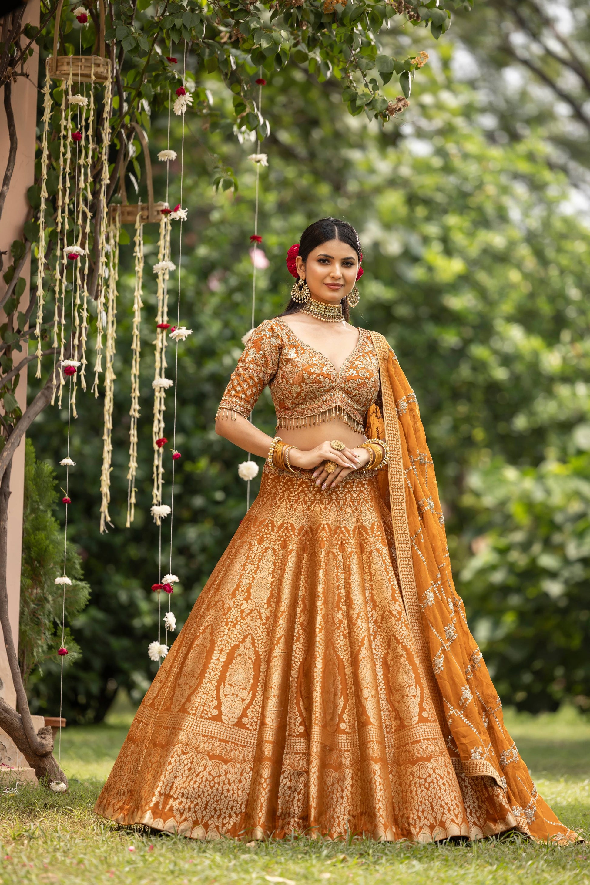DESIGNER BANARSI LEHENGA CHOLI HALDI,MEHNDI,PARTY WEAR OUTFIT