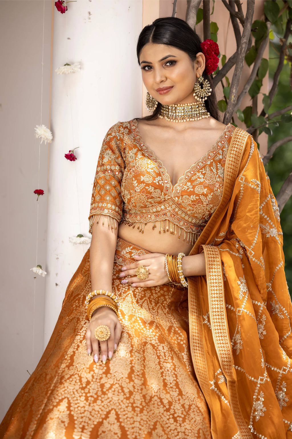 DESIGNER BANARSI LEHENGA CHOLI HALDI,MEHNDI,PARTY WEAR OUTFIT