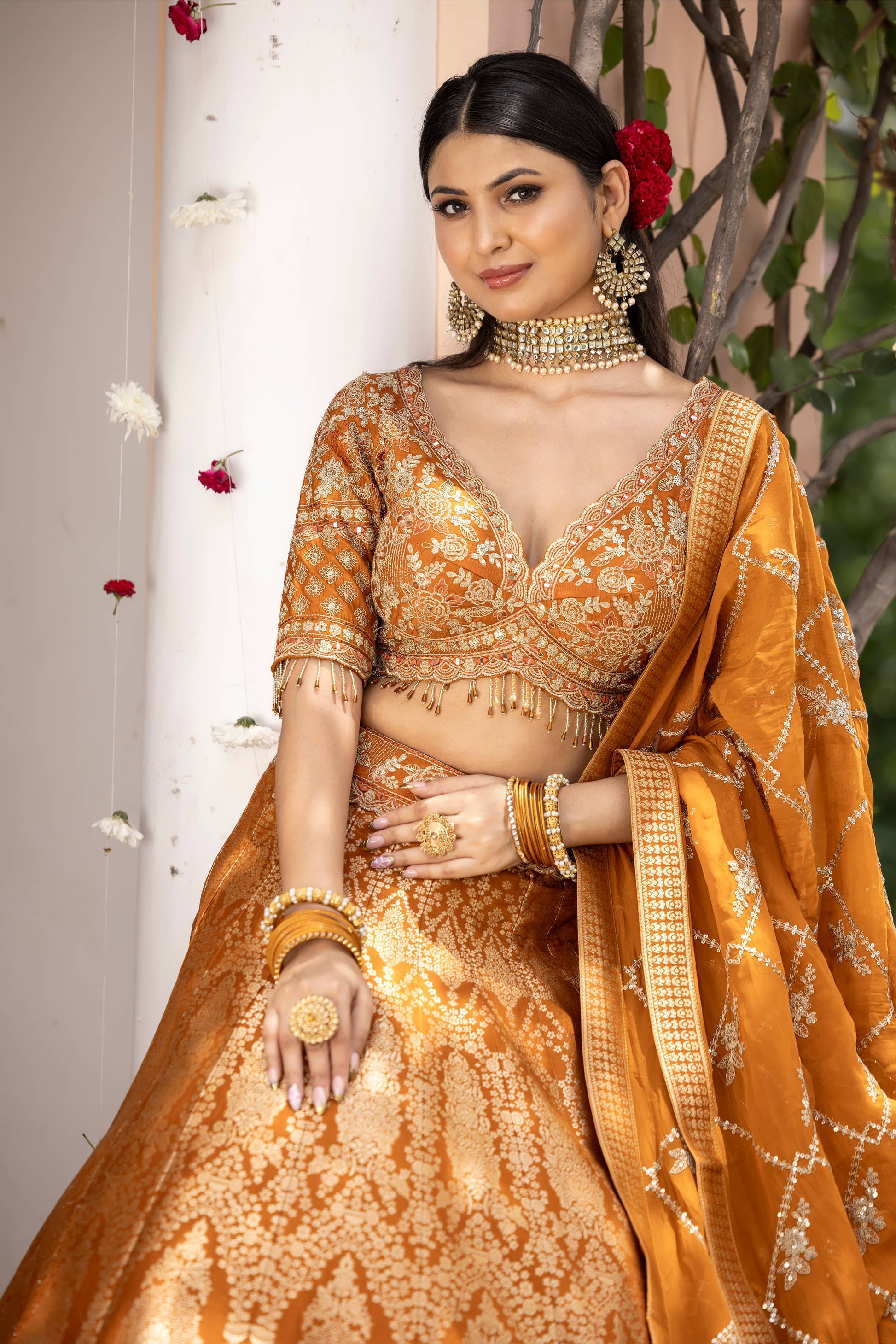 DESIGNER BANARSI LEHENGA CHOLI HALDI,MEHNDI,PARTY WEAR OUTFIT