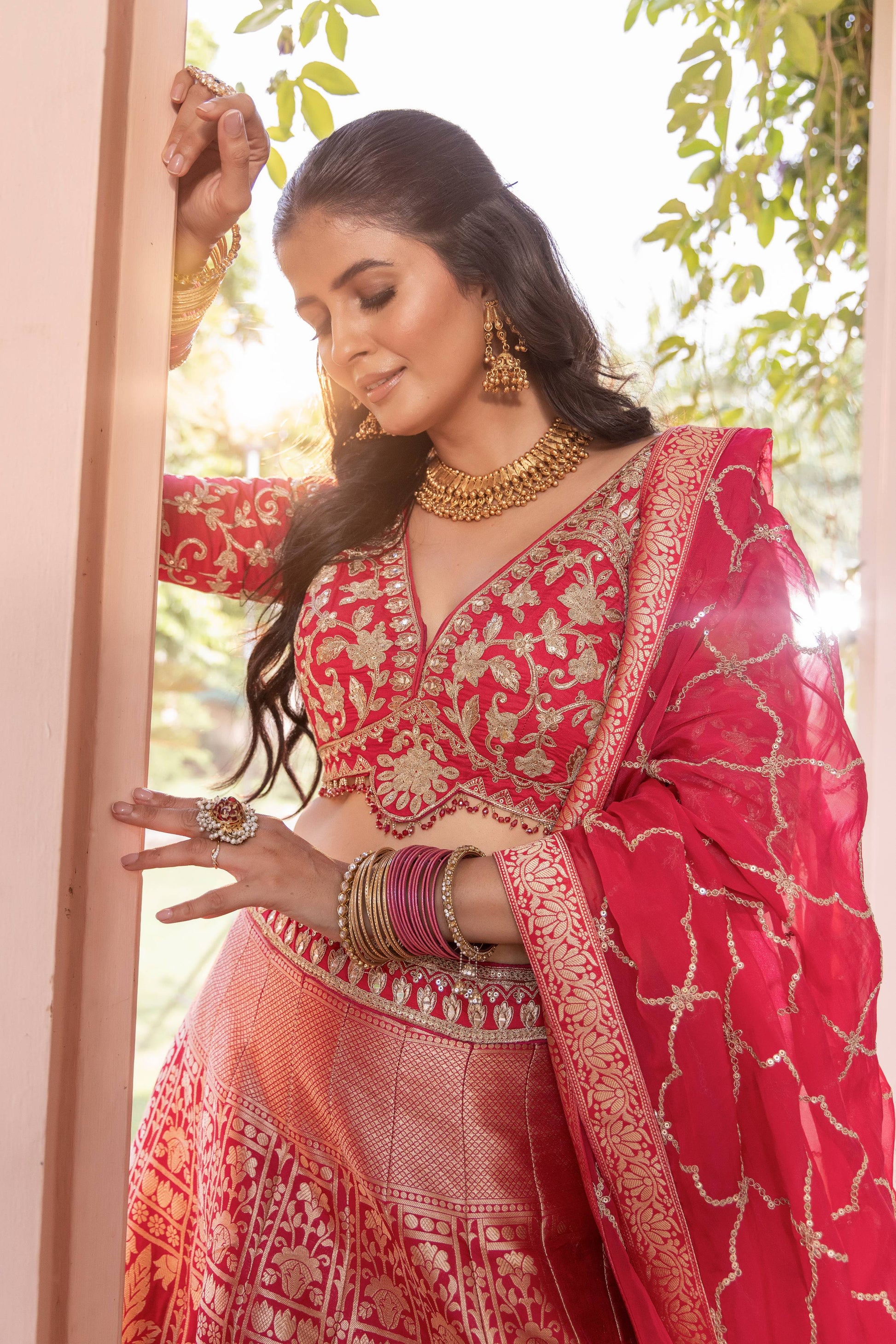 BANARSI SILK DESIGNER LEHENGA CHOLI MEHENDI,WEDDING,RECEPTION PARTY WEAR