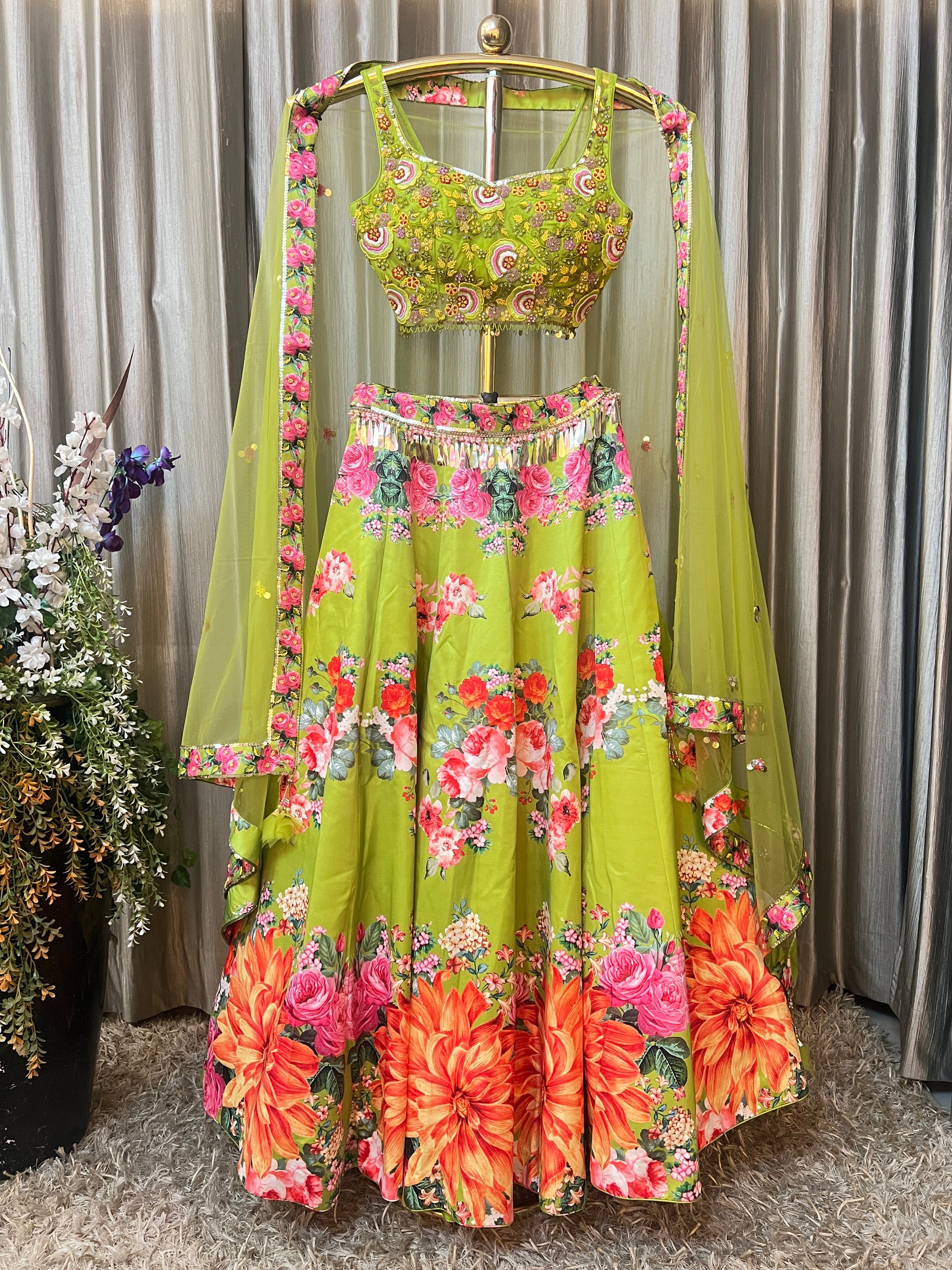 FLORAL LEHENGA, PRINTED LEHENGA, MEHENDI,SANGEET,FUNCTIONAL, PREWEDDING LEHENGA
