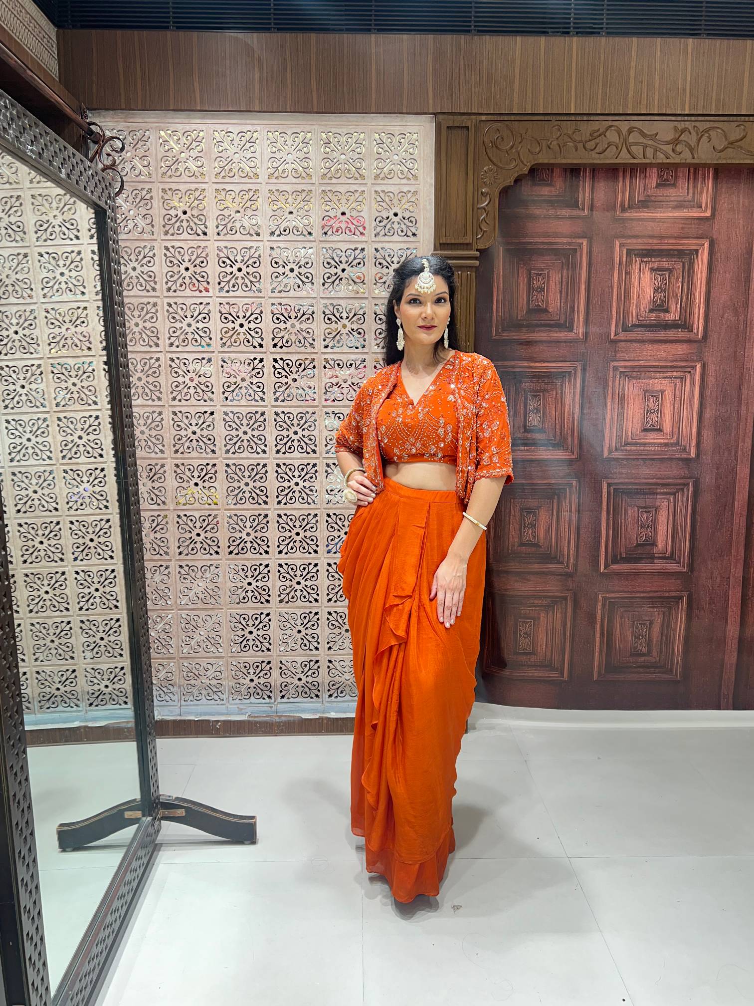 DESIGNER INDO-WESTERN DHOTI STYLE EVENING OCCASSION,FESTIVE,HALDI MEHENDI OUTFIT