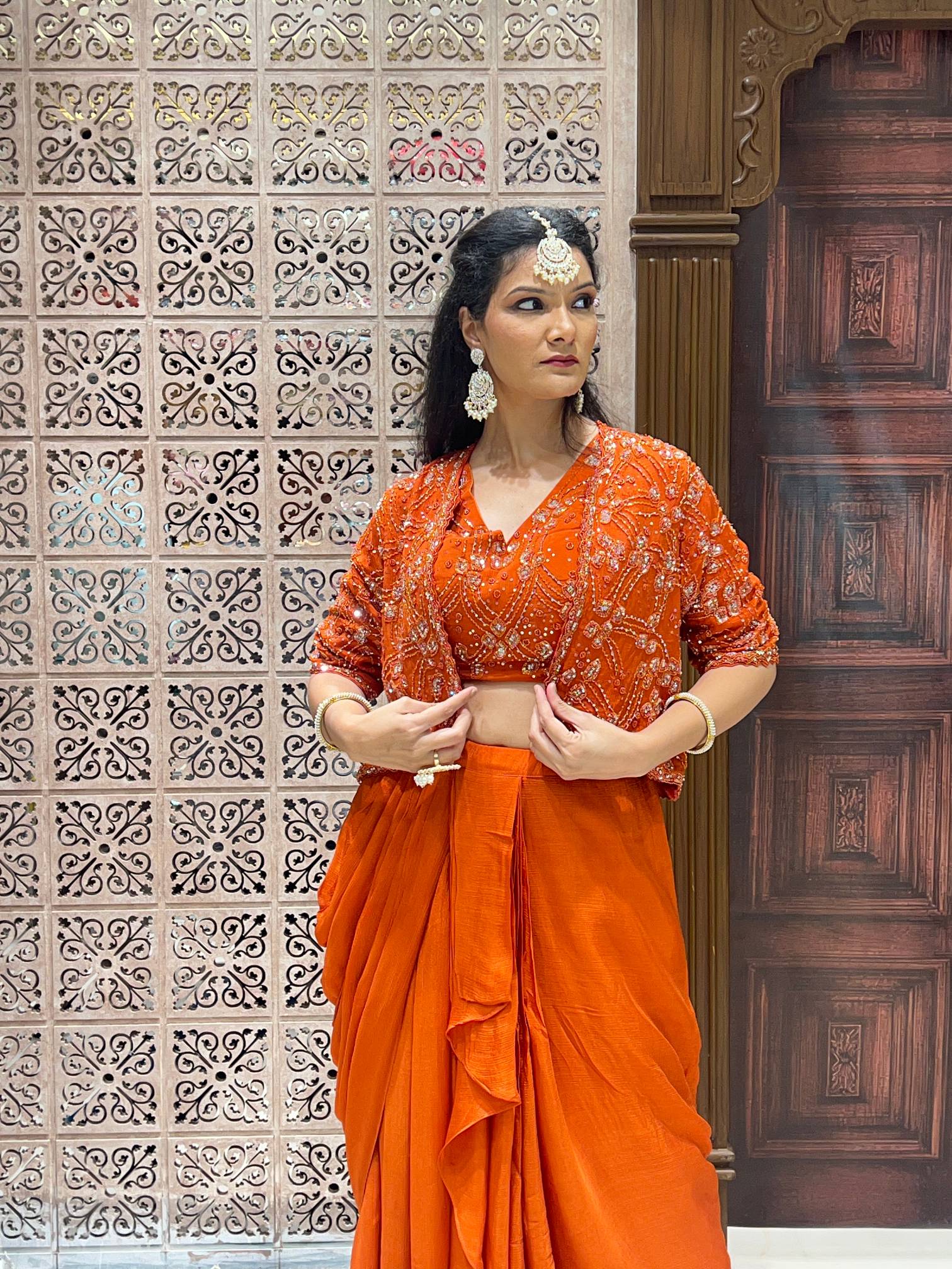 DESIGNER INDO-WESTERN DHOTI STYLE EVENING OCCASSION,FESTIVE,HALDI MEHENDI OUTFIT