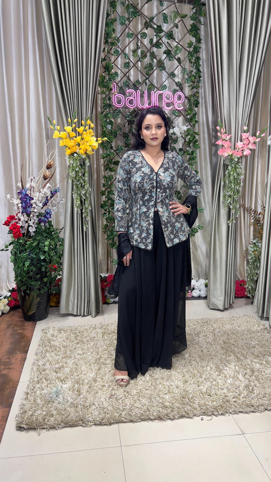 Hand work jacket with palazzo set