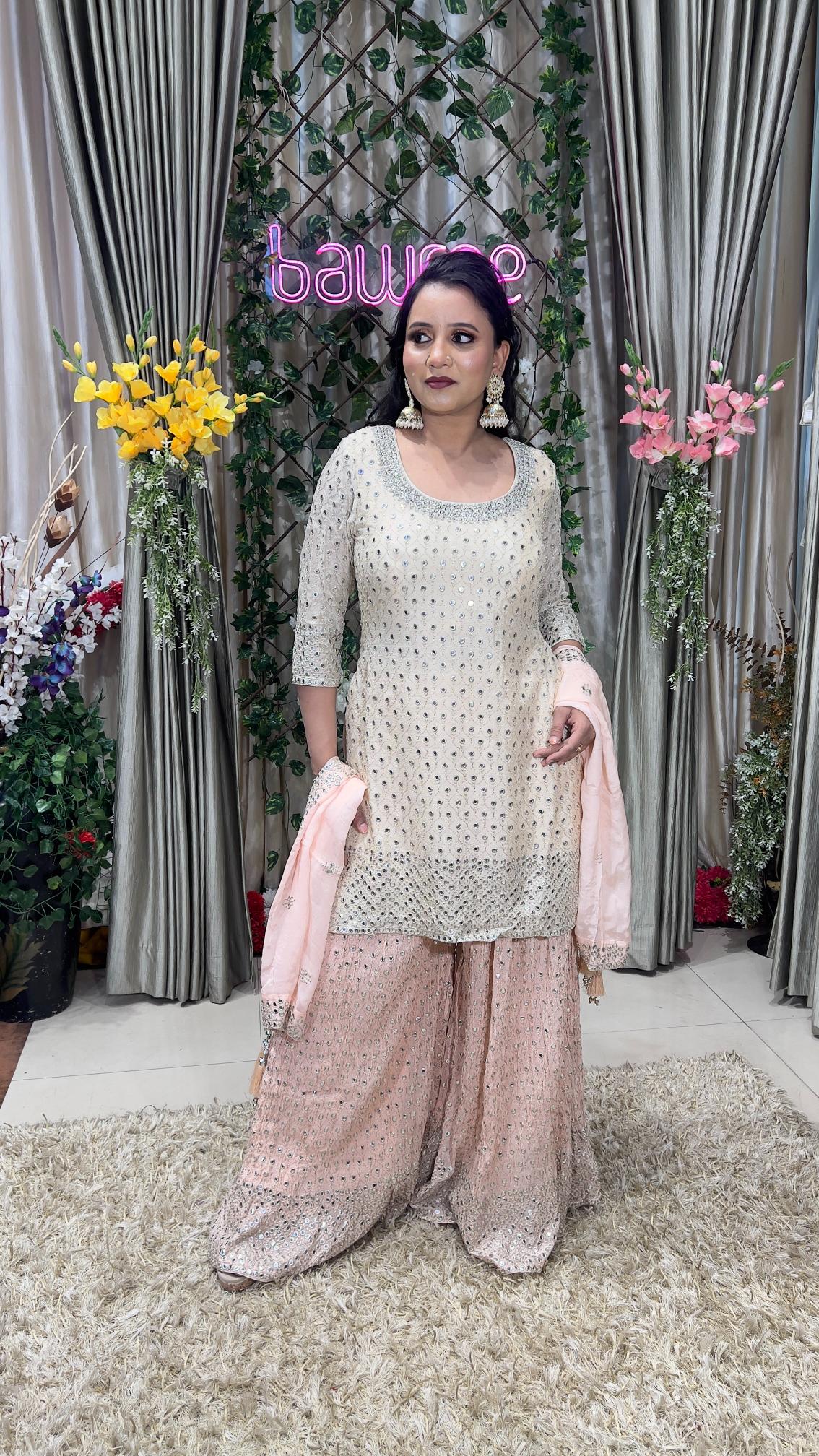 Hand work pastel color palazzo set