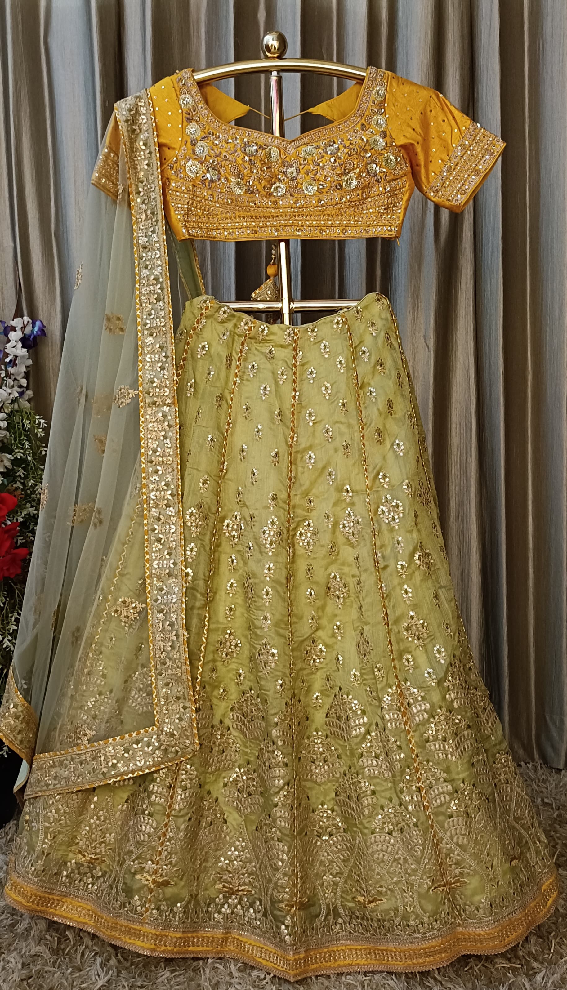 Haldi Function Wear orgenza Fabric lehenga choli