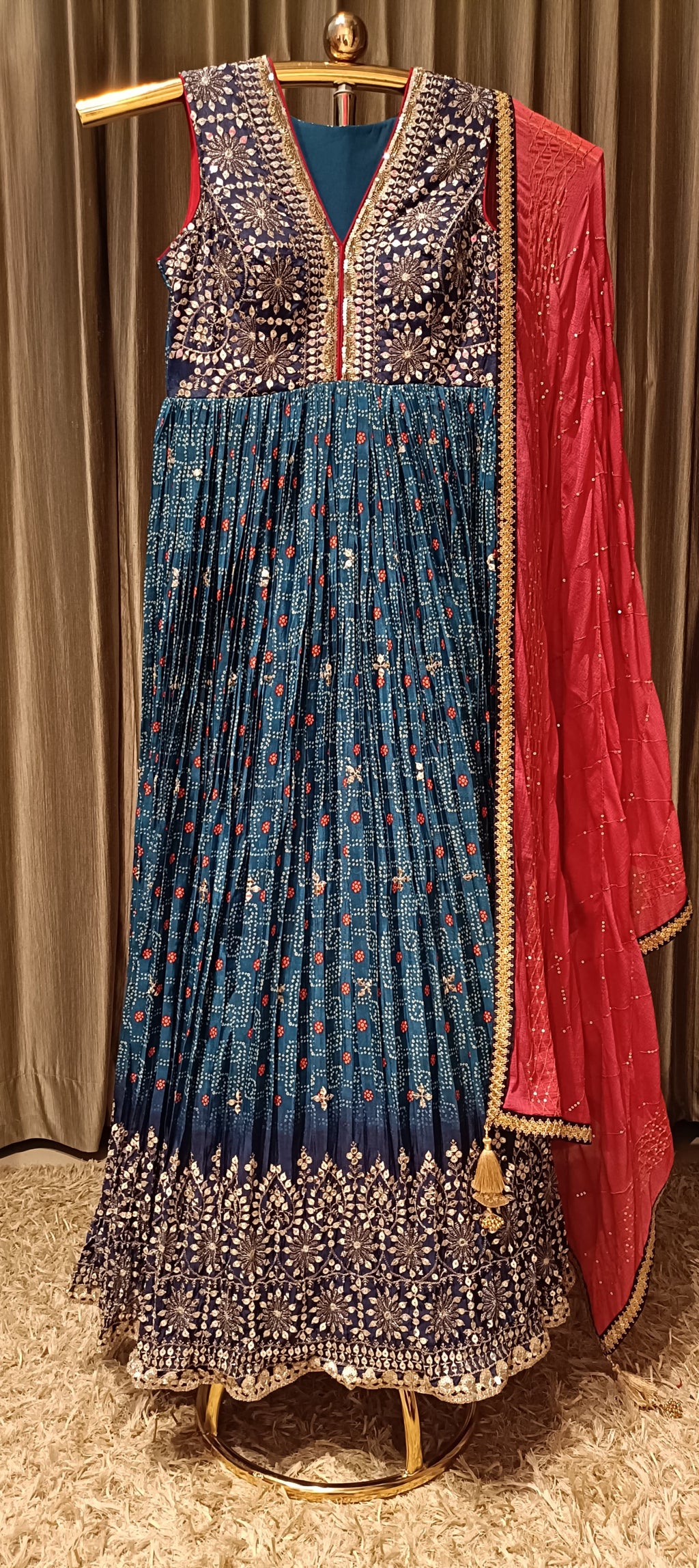 ZARI WORK EMBROIDERY EVENING PARTY WEAR  CHINNON CREP ANARKALI SET