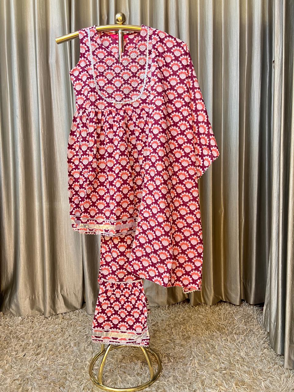 Cotton Daily Wear Printed Gharara Kurti Set