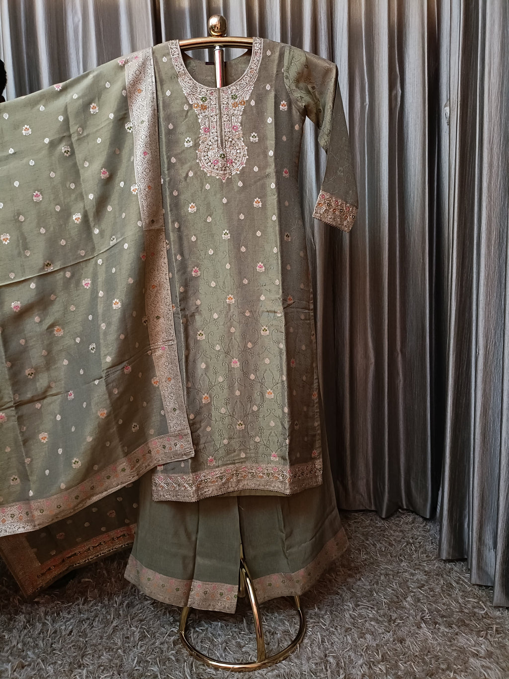 SILK PALAZOO LONG KURTI DRESS MEHNDI OCCASSION