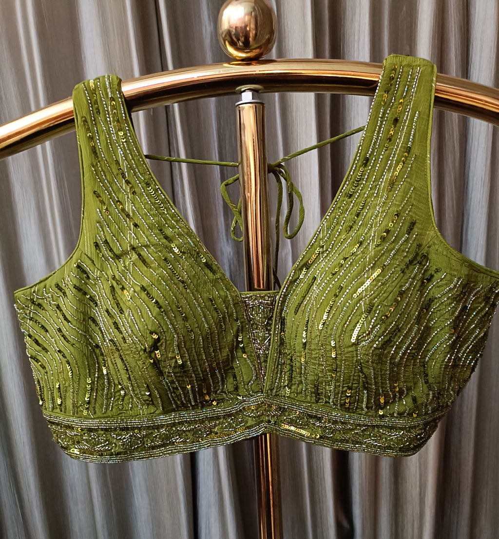 INDO-WESTERN FLARE PALAZZO WITH CROP TOP AND SHRUG MEHNDI OCCASSION