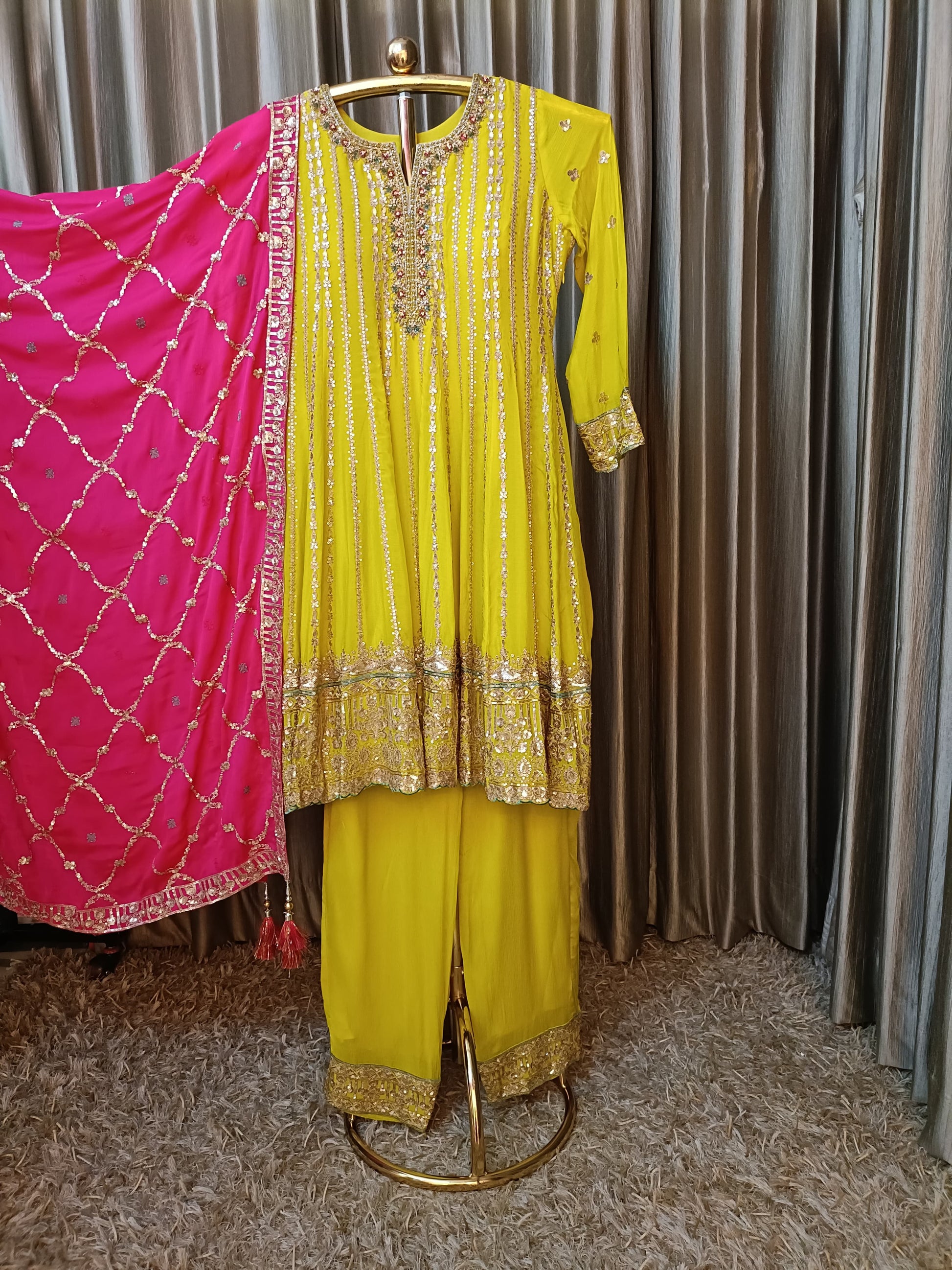 CHINNON ANARKALI DRESS HALDI, WEDDING,FESTIVE OCCASSION