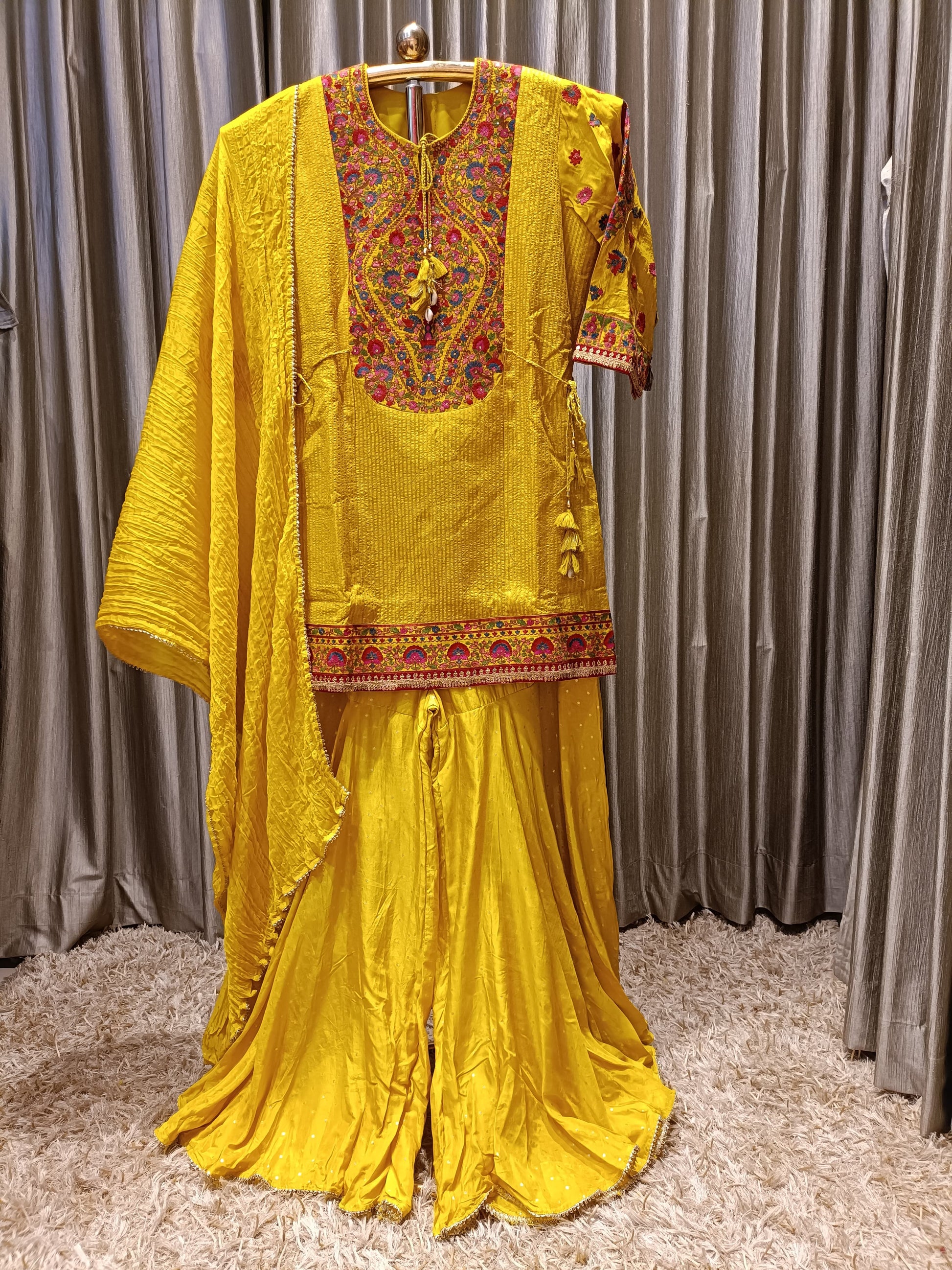 CHINNON SILK GHARARA SET. HALDI,SANGEET, FESTIVE OCCASSION PARTY WEAR