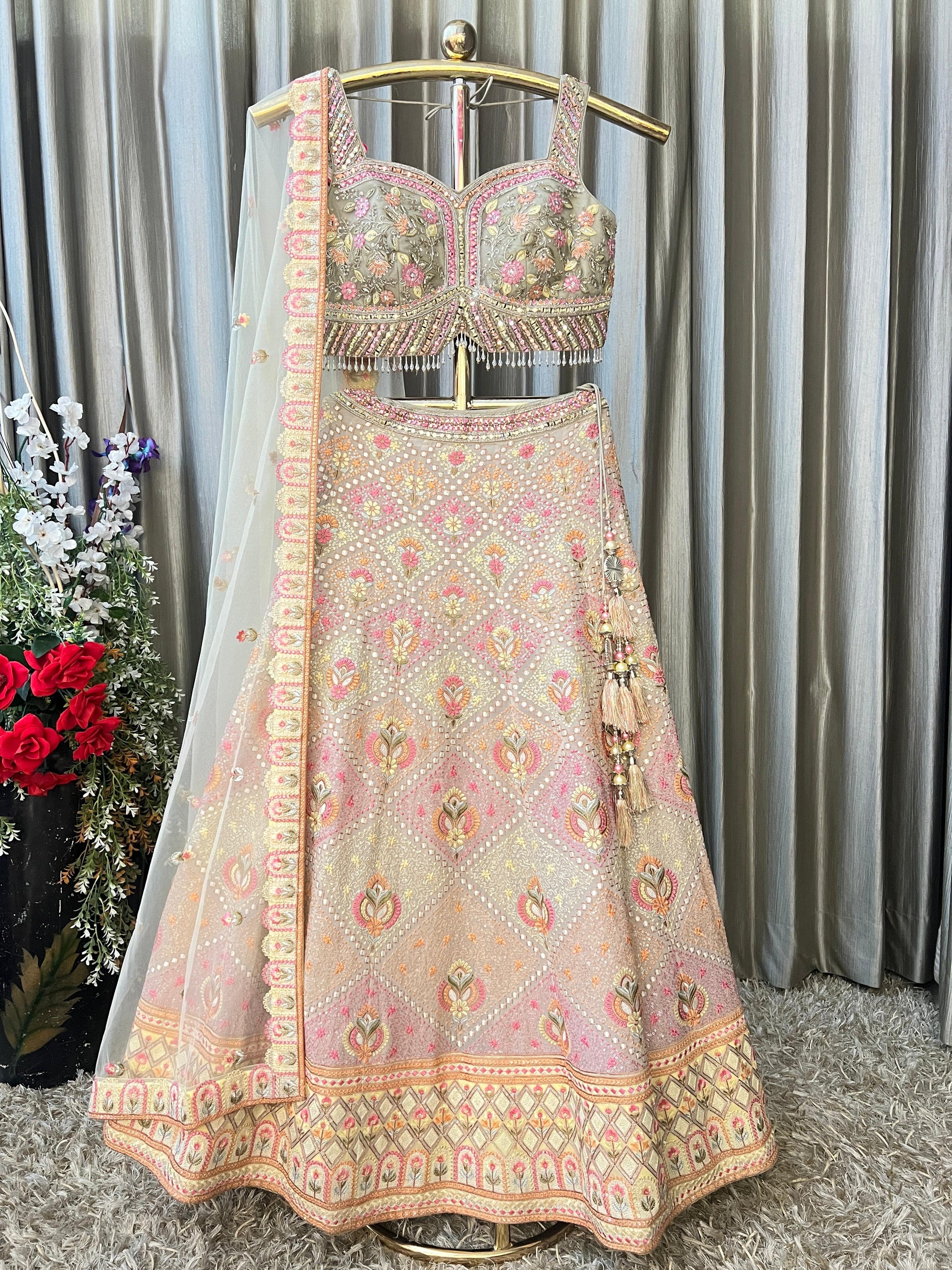 MEHANDI & SANGEET WEAR TRADITIONAL THREAD WORK LEHENGA CHOLI