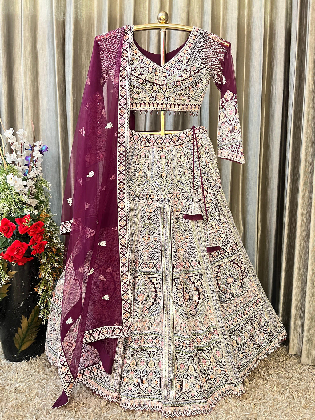 TRADITIONAL WEAR THREAD MACHINE WORK LEHENGA CHOLI