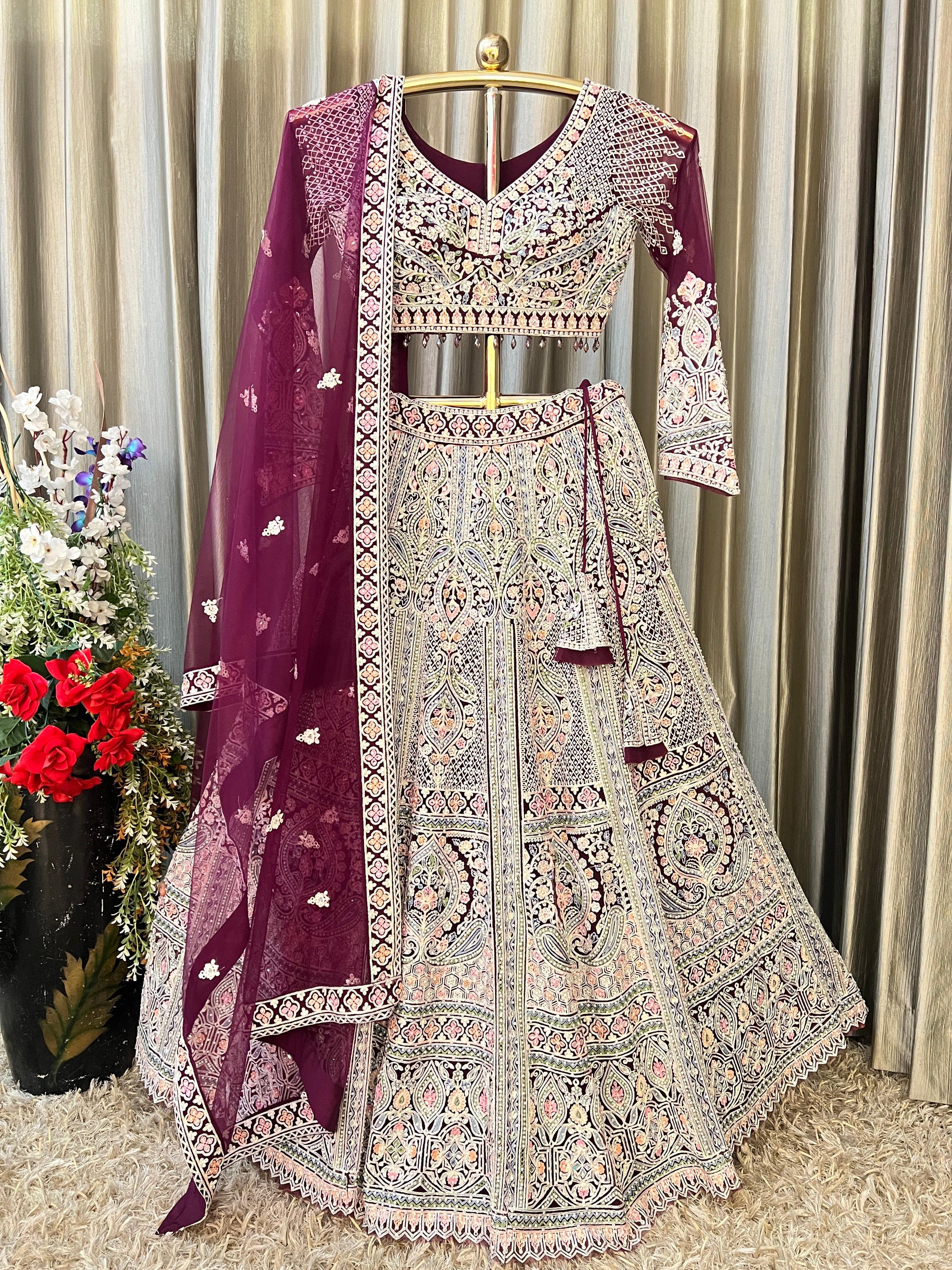 TRADITIONAL WEAR THREAD MACHINE WORK LEHENGA CHOLI