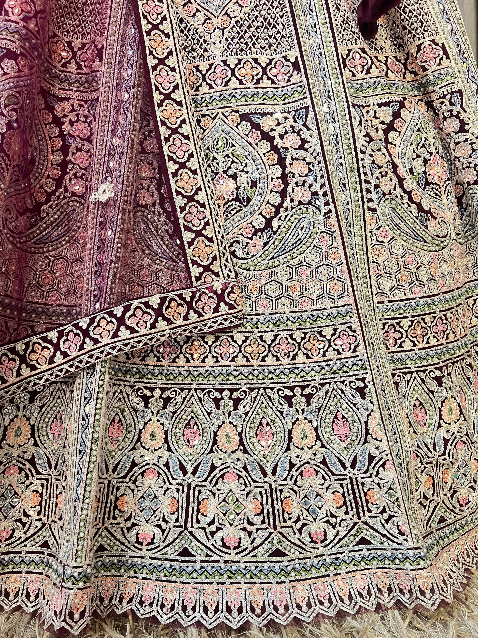 TRADITIONAL WEAR THREAD MACHINE WORK LEHENGA CHOLI
