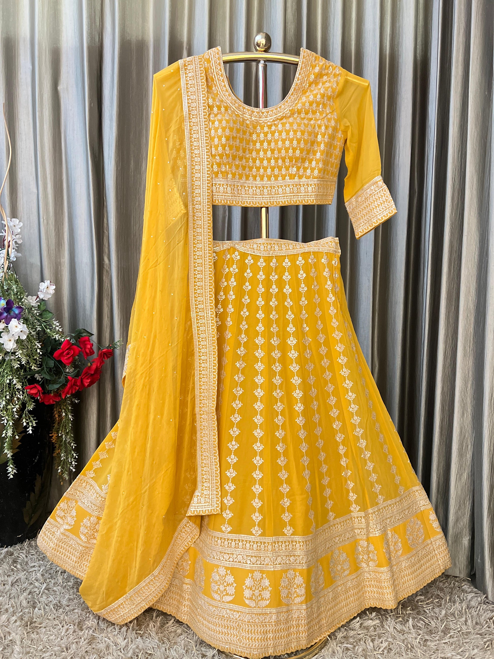 HALDI AND MEHENDI FUNCTION WEAR GEORGETTE LEHENGA CHOLI