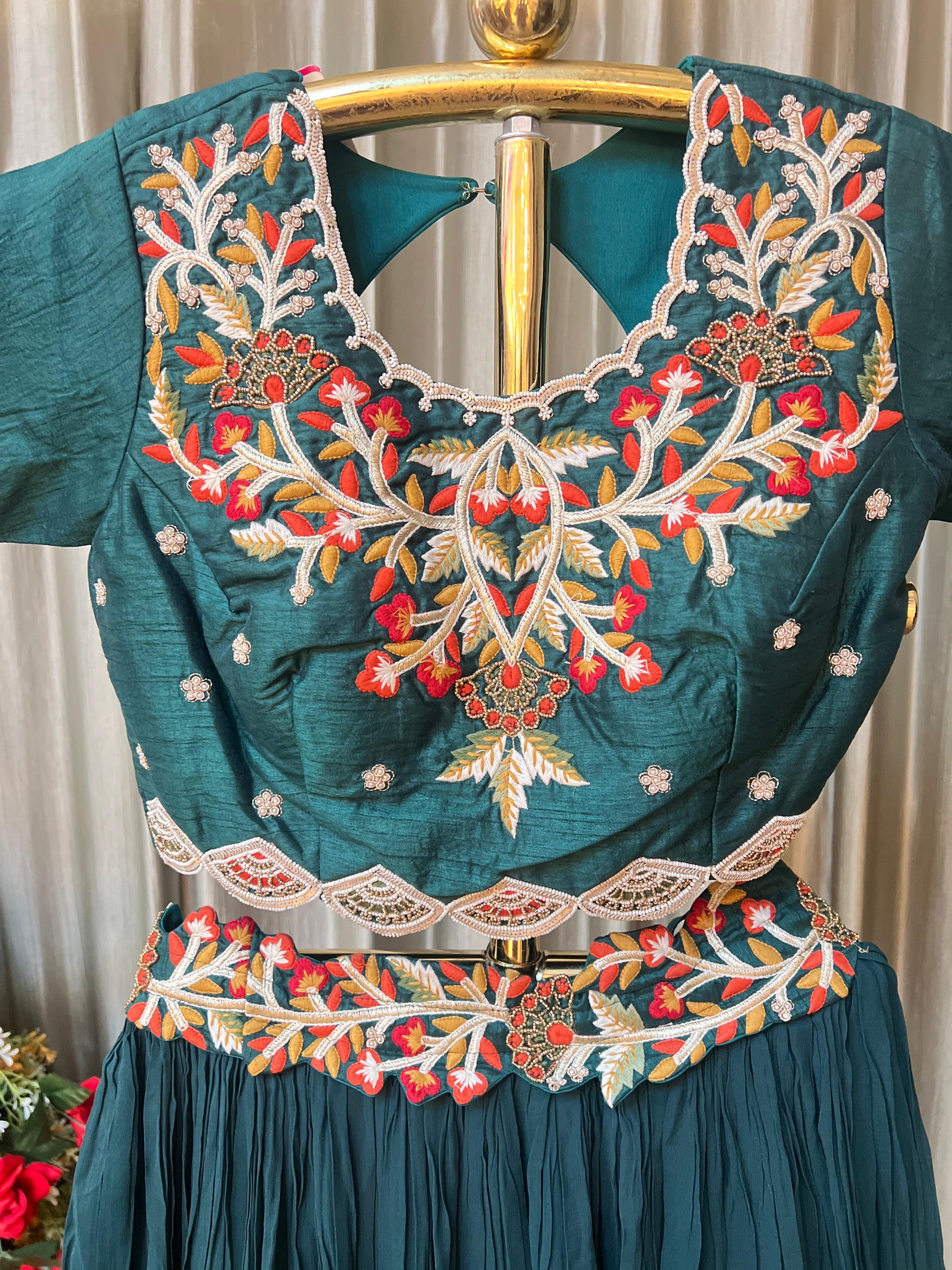 INDO WESTERN,SHORT TOP WITH JACKET LEHENGA CHOLI
