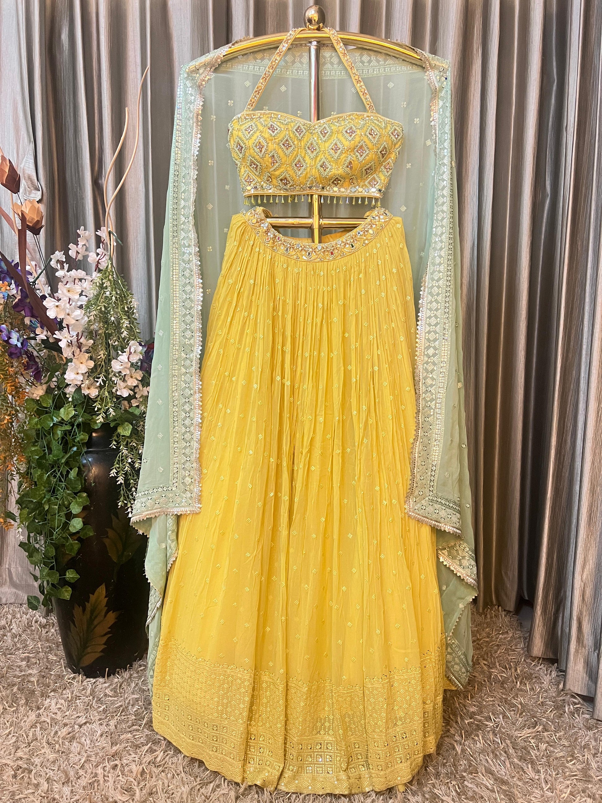 GEORGETTE LEHNGA ETHENIC WEAR,HALDI,FESTIVE,TRADITIONAL FUNCTION WEAR