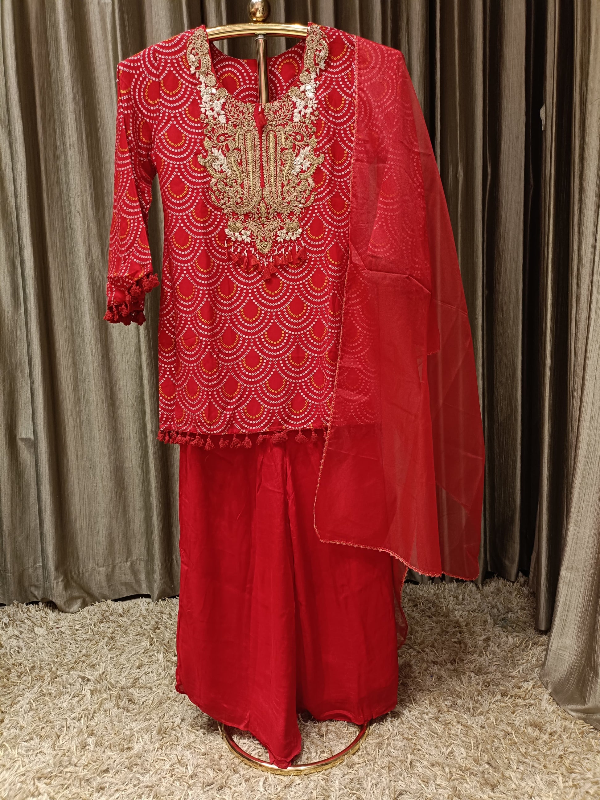 BANDHANI,PARTY WEAR,TRADITIONAL,FUNCTIONAL PALAZZO SUIT