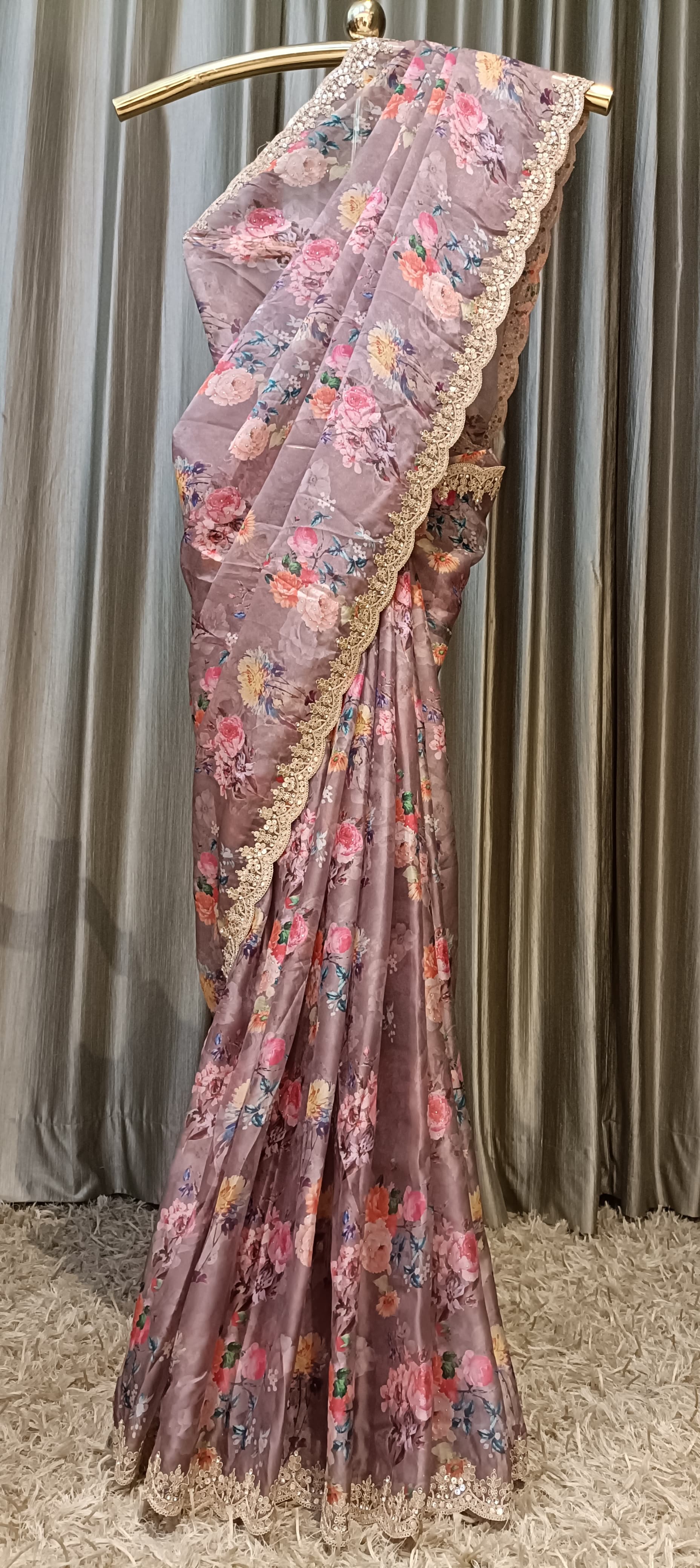 FLORALPRINTED ORGANZA SAREE FESTIVE OCCASSION,MEHNDI, SANGEET CEREMONEY