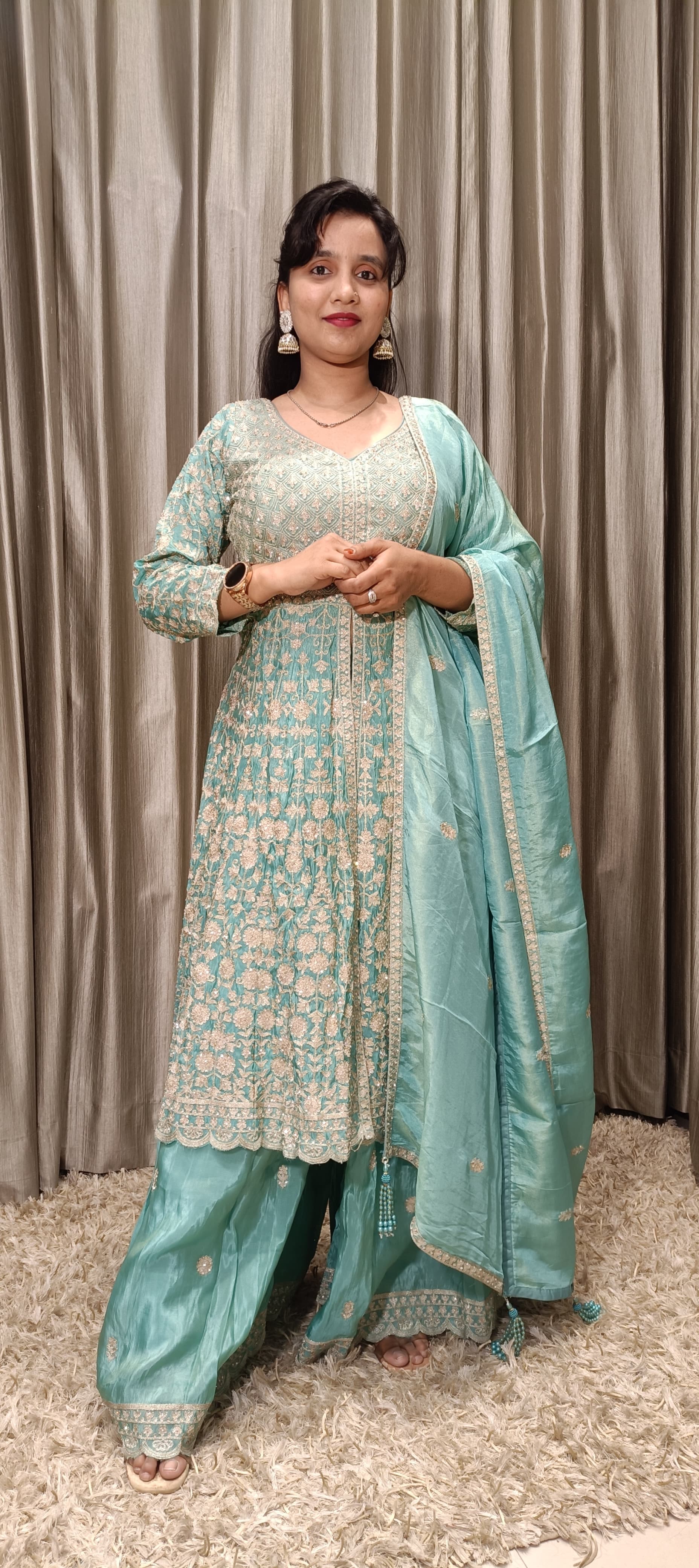 A-LINE FRONT CUT PALAZZO DRESS,PARTY WEAR,RECEPTION,WEDDING FUNCTION OUTFIT