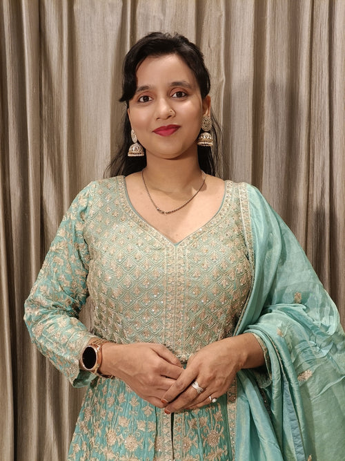 A-LINE FRONT CUT PALAZZO DRESS,PARTY WEAR,RECEPTION,WEDDING FUNCTION OUTFIT