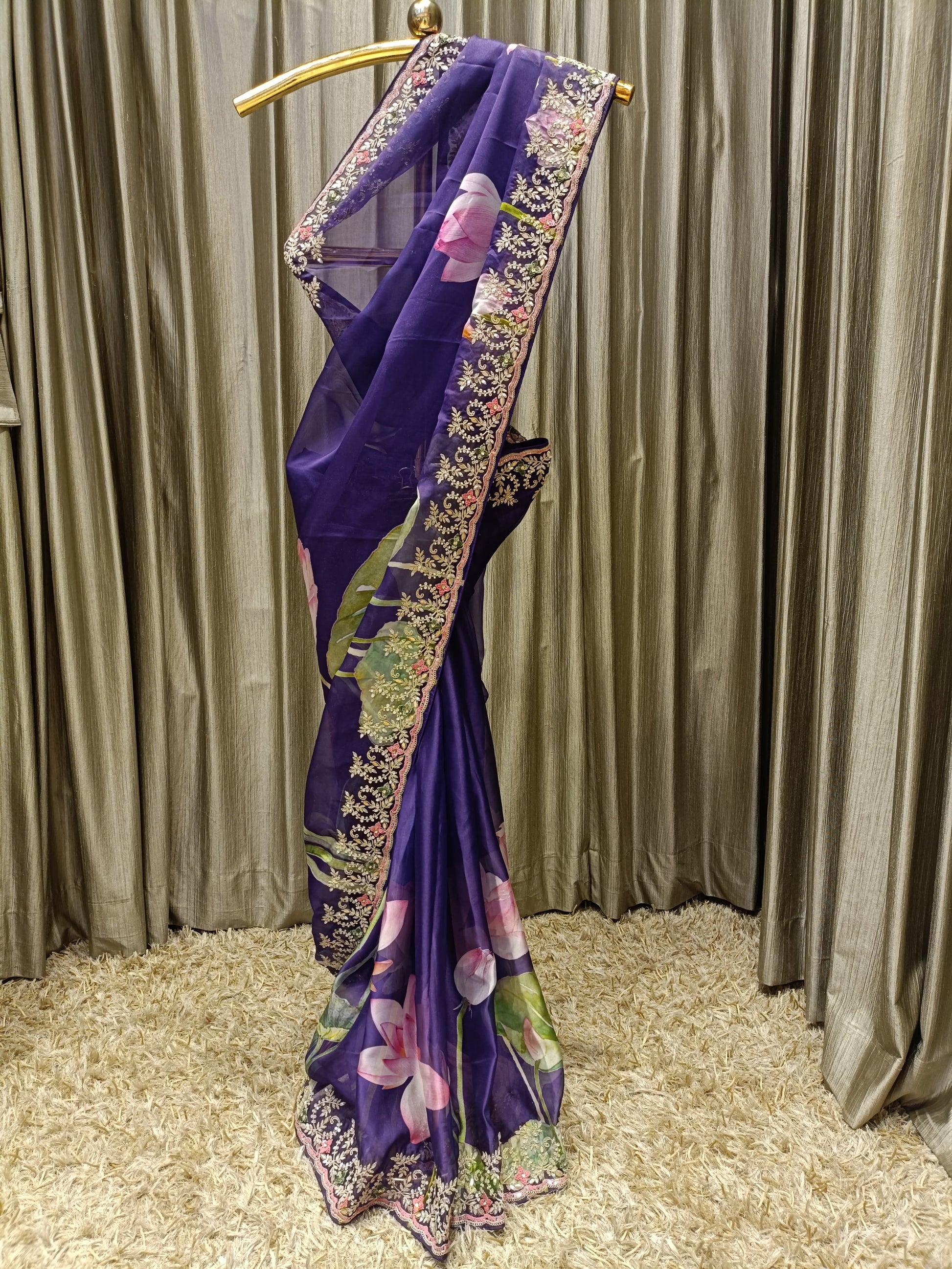 FLORAL PRINT ORGANZA SAREE,MEHNDI,SANGEET,PARTY WEAR