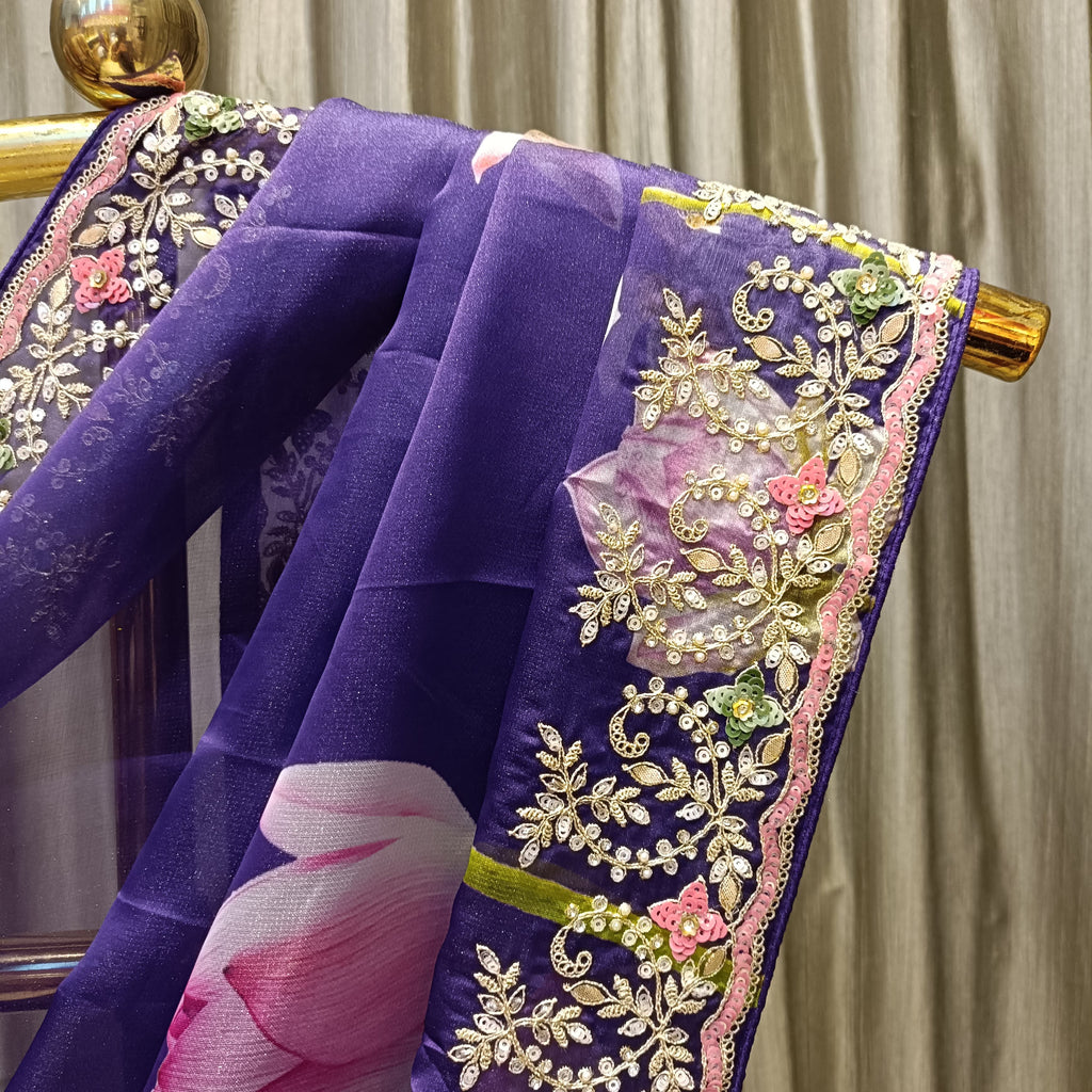 FLORAL PRINT ORGANZA SAREE,MEHNDI,SANGEET,PARTY WEAR