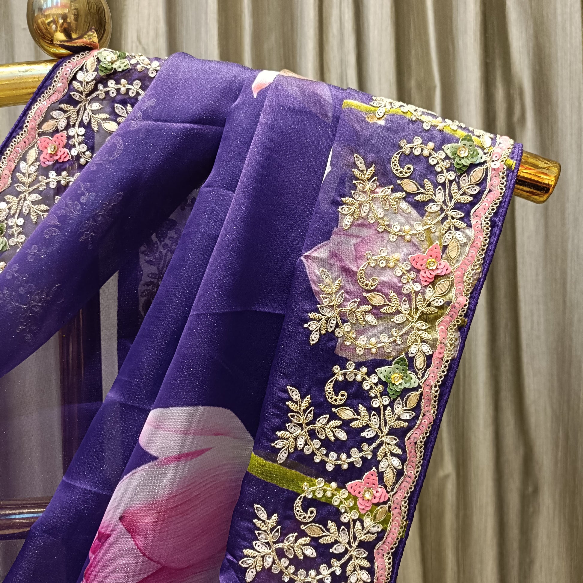 FLORAL PRINT ORGANZA SAREE,MEHNDI,SANGEET,PARTY WEAR
